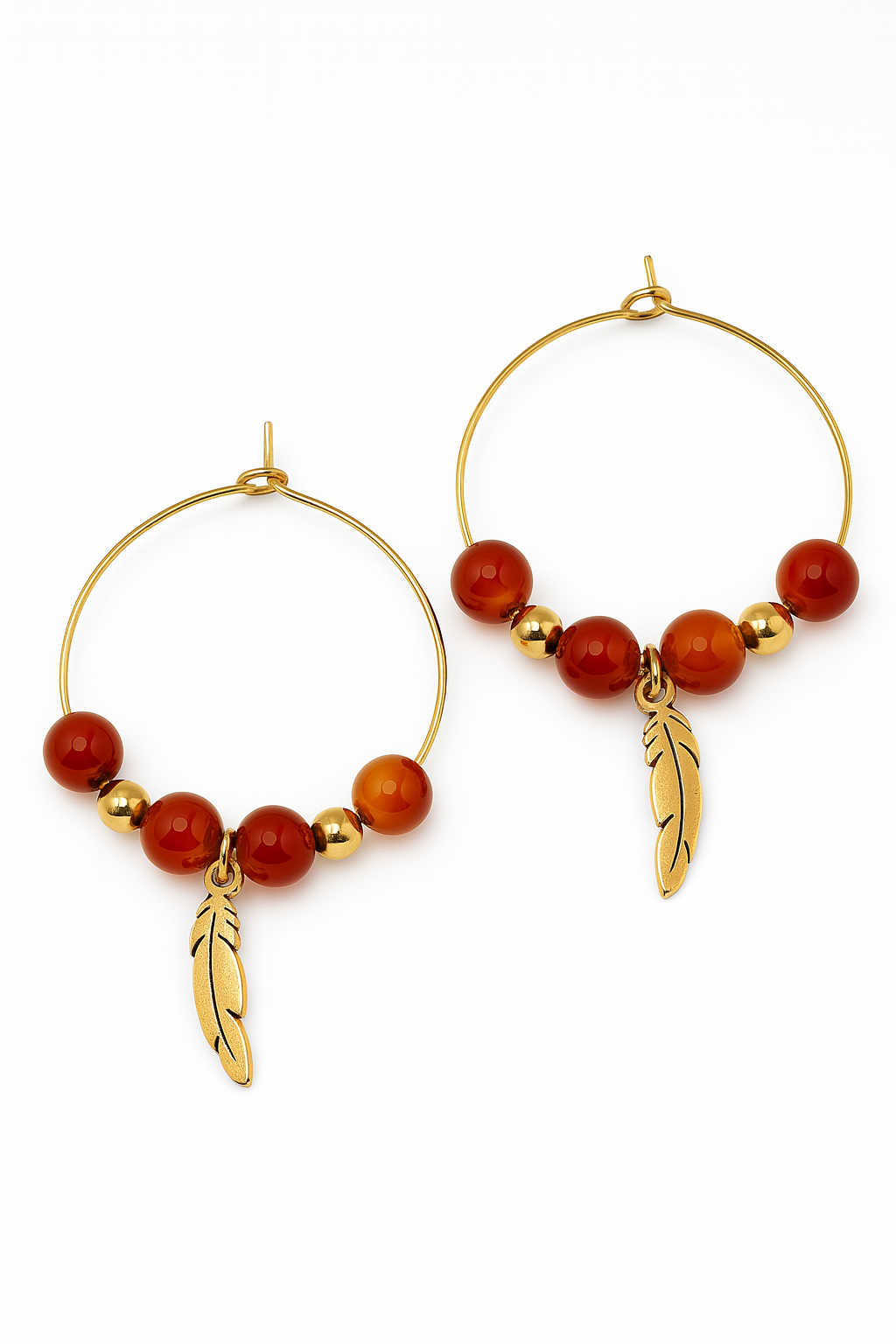 Boucles d’Oreilles Cornaline & Acier Doré – Vitalité, Confiance & Énergie Solaire