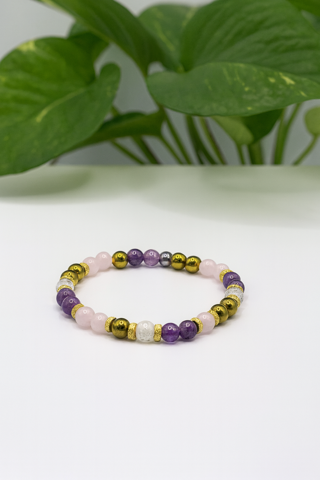 Bracelet Bien-Être & Sérénité – Pierres Naturelles Anti-Stress avec Hématite Dorée