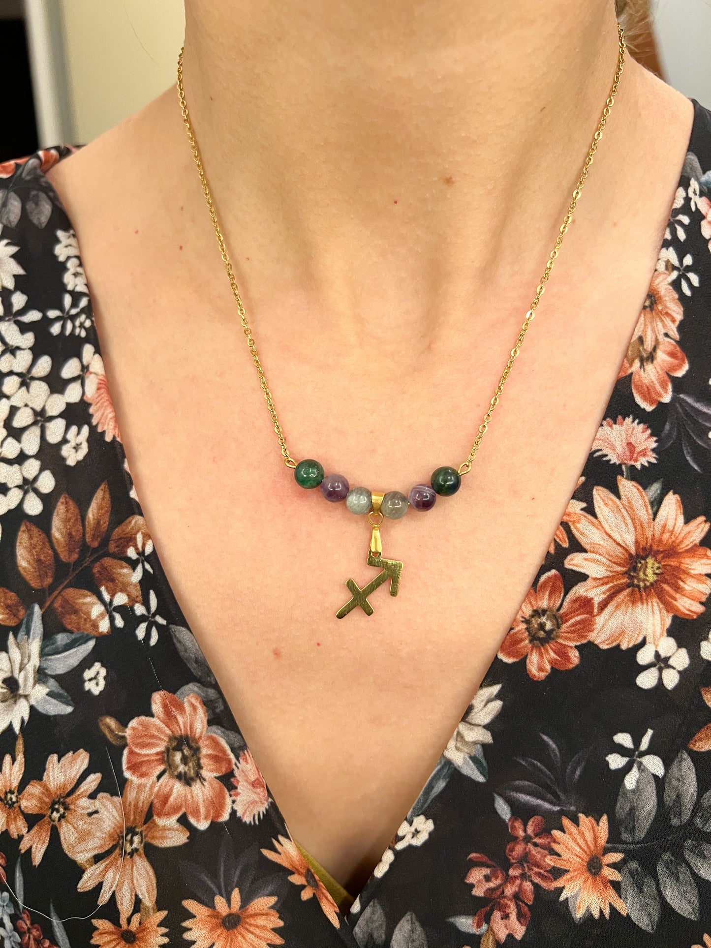 Collier Zodiaque Sagittaire avec Pierres Naturelles et Acier Durable