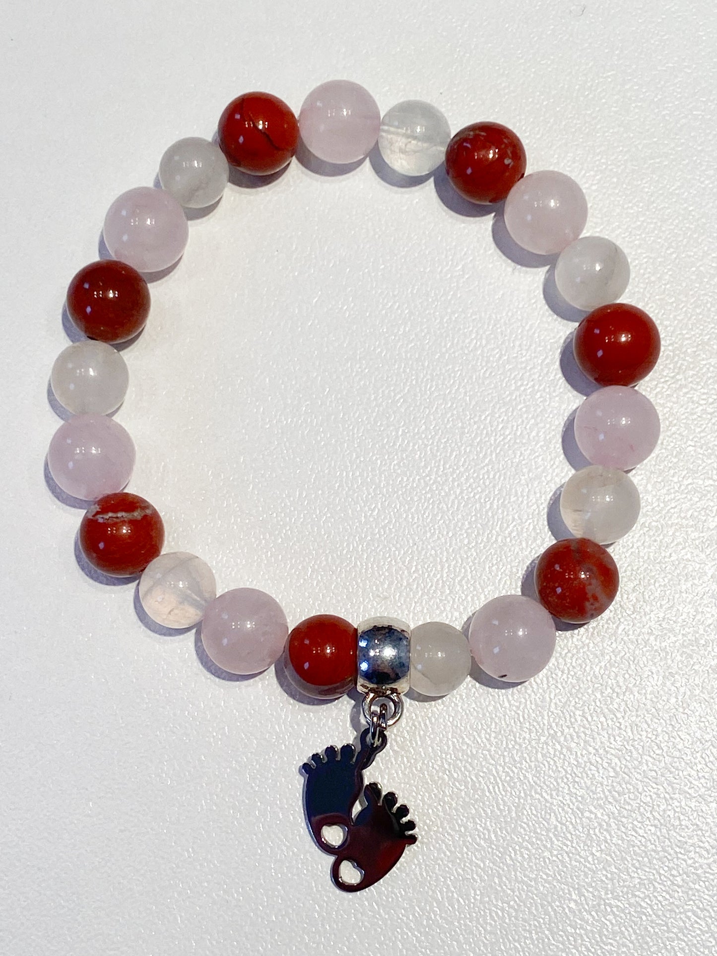 Bracelet de grossesse Pierre de Lune, Quartz rose et Jaspe rouge 8mm