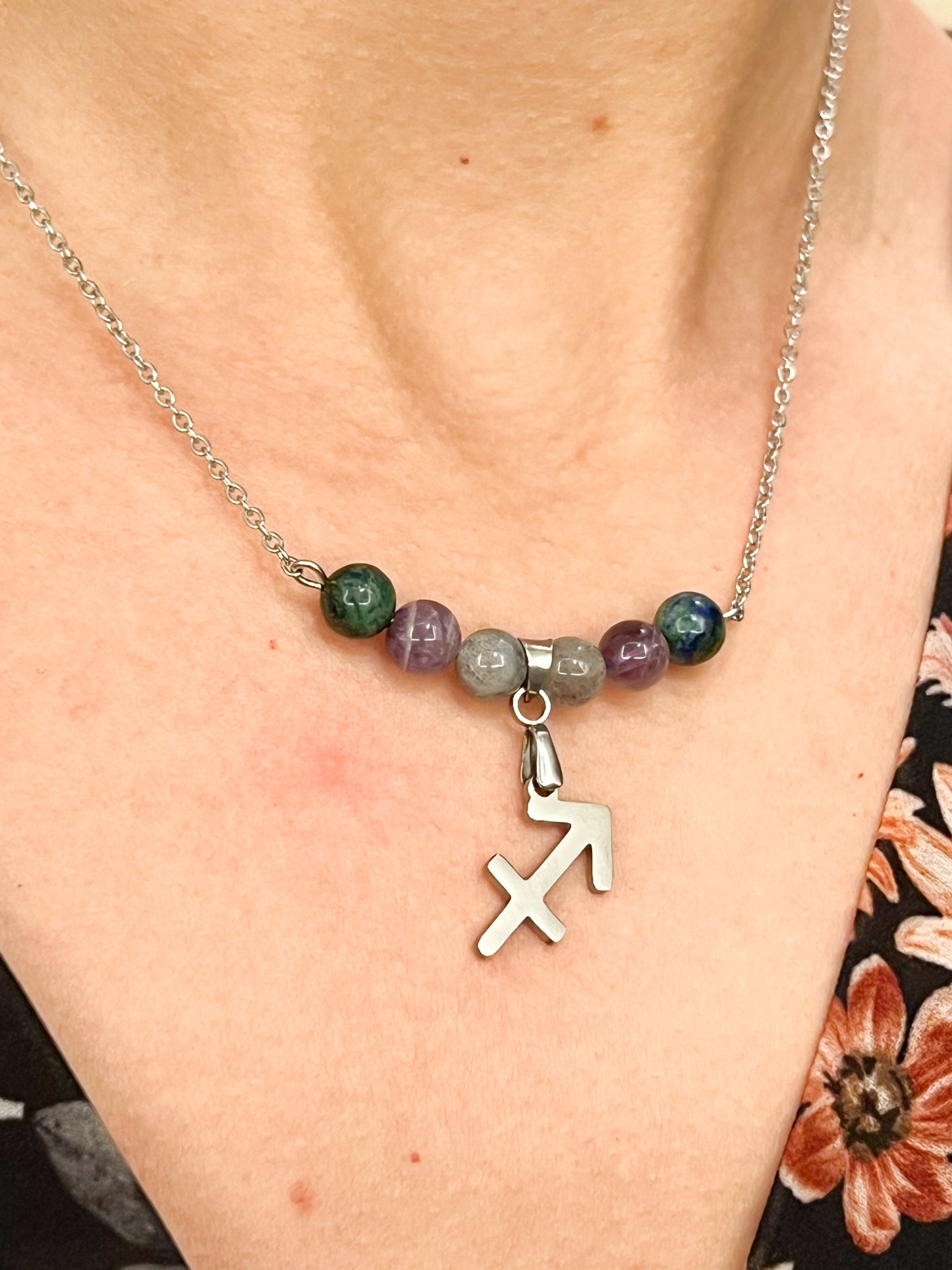 Collier Sagittaire en Acier Inoxydable et Pierres Naturelles – Élégance Astrologique