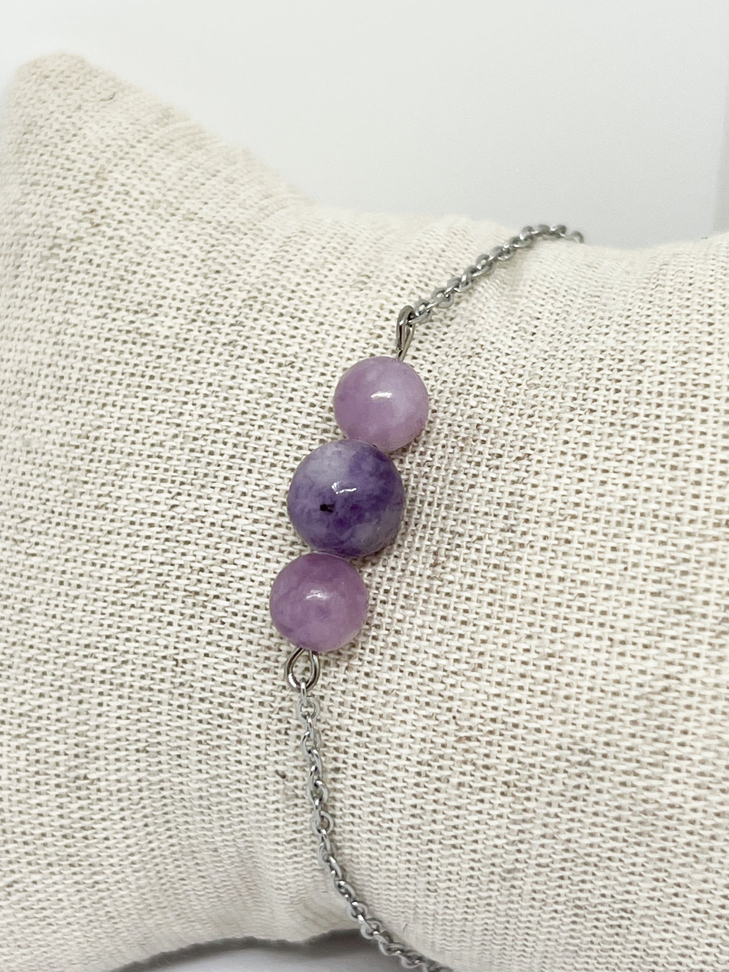 Bracelet Lépidolite Naturelle et Acier Argenté – Apaisement et Style