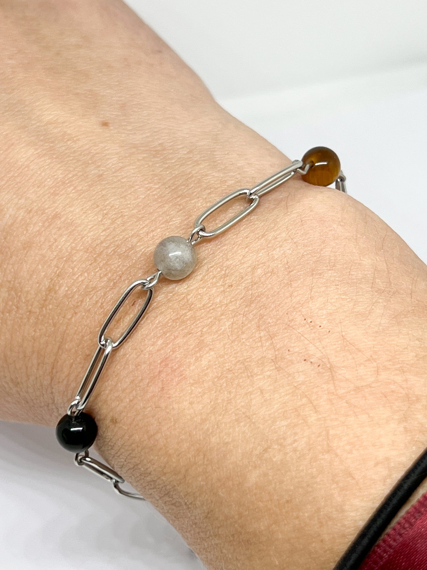 Bracelet mauvais œil en Acier Argenté et Pierres Naturelles – Élégance et Énergie