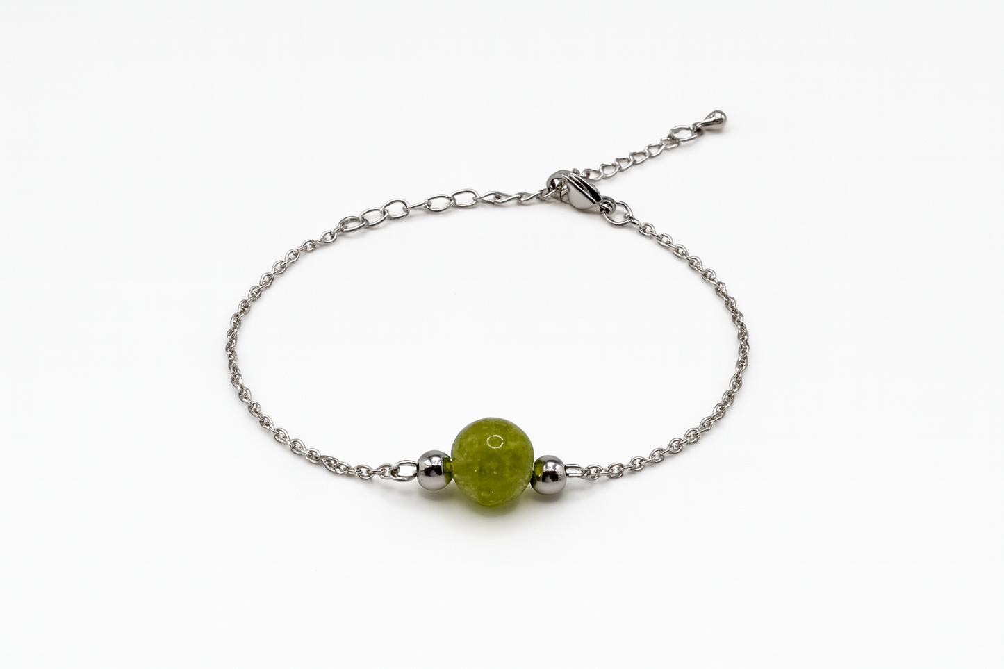 Bracelet Péridot Naturel & Acier Argenté – Vitalité, Protection & Élégance