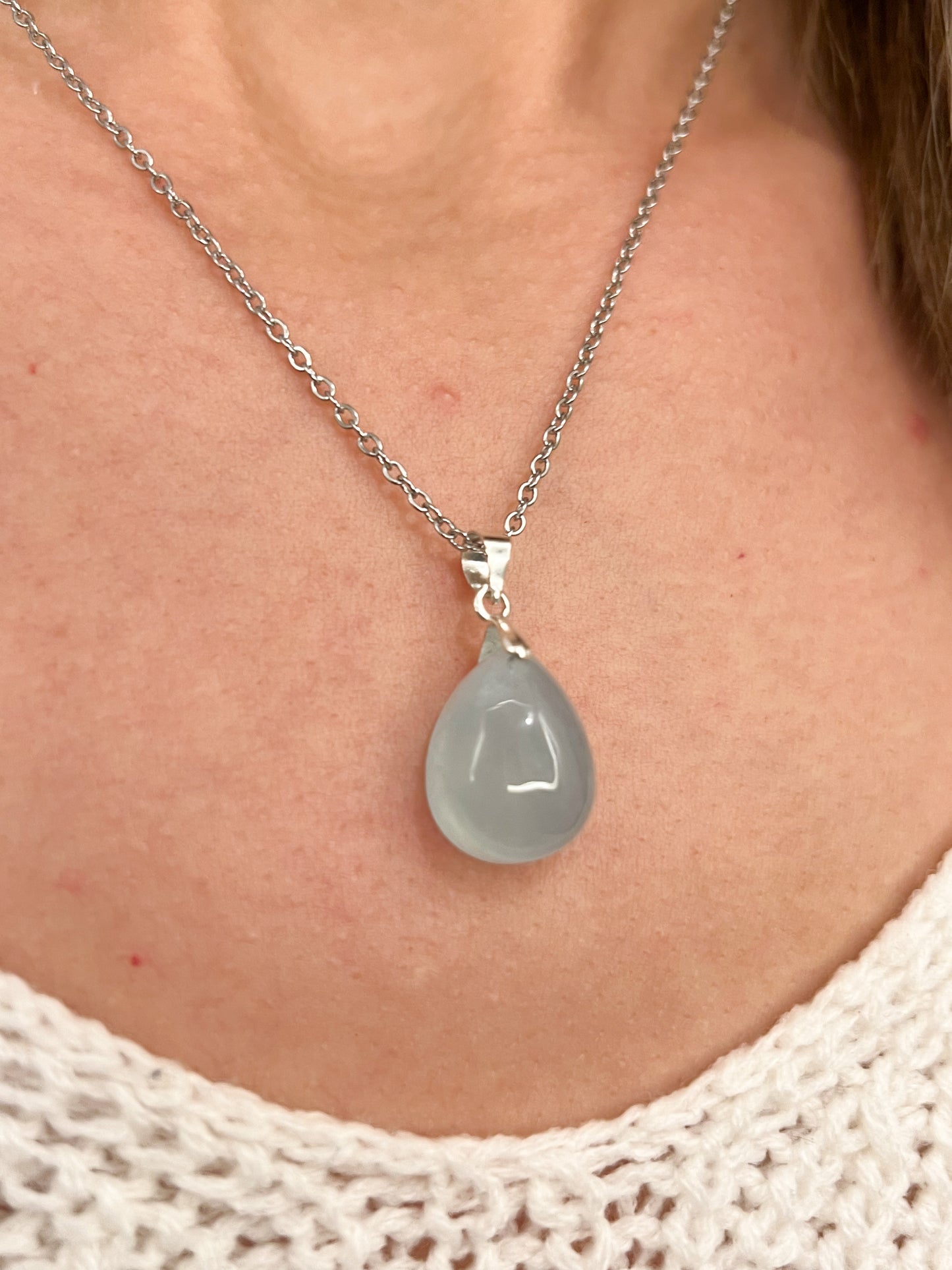Collier Aigue-Marine et Acier Inoxydable Argenté – Élégance et Sérénité