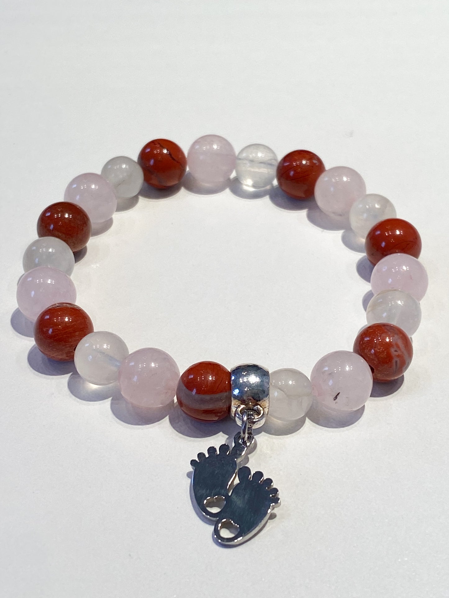 Bracelet de grossesse Pierre de Lune, Quartz rose et Jaspe rouge 8mm