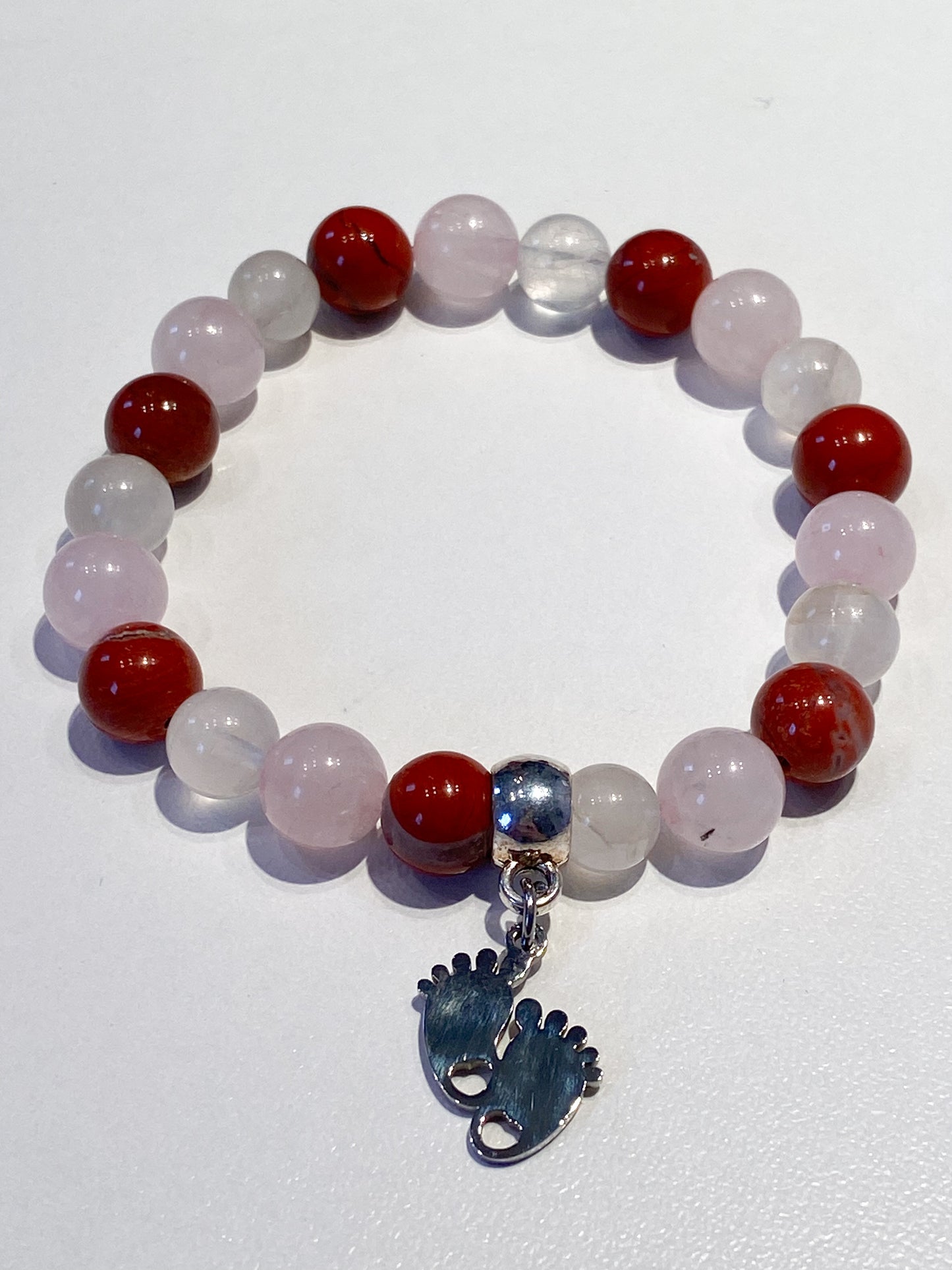 Bracelet de grossesse Pierre de Lune, Quartz rose et Jaspe rouge 8mm