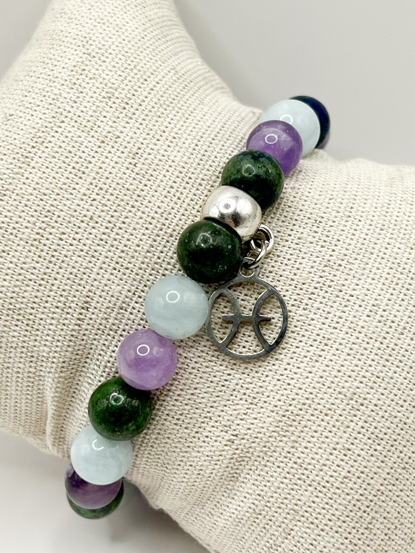 Bracelet Poisson en Aigue-Marine, Améthyste & Turquoise , Énergie et Sérénité