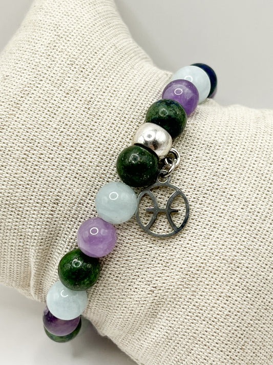 Bracelet Poisson en Aigue-Marine, Améthyste & Turquoise , Énergie et Sérénité
