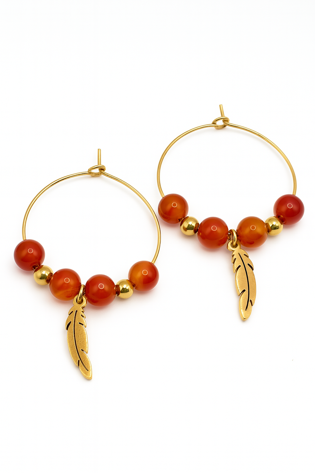 Boucles d’Oreilles Cornaline & Acier Doré – Vitalité, Confiance & Énergie Solaire