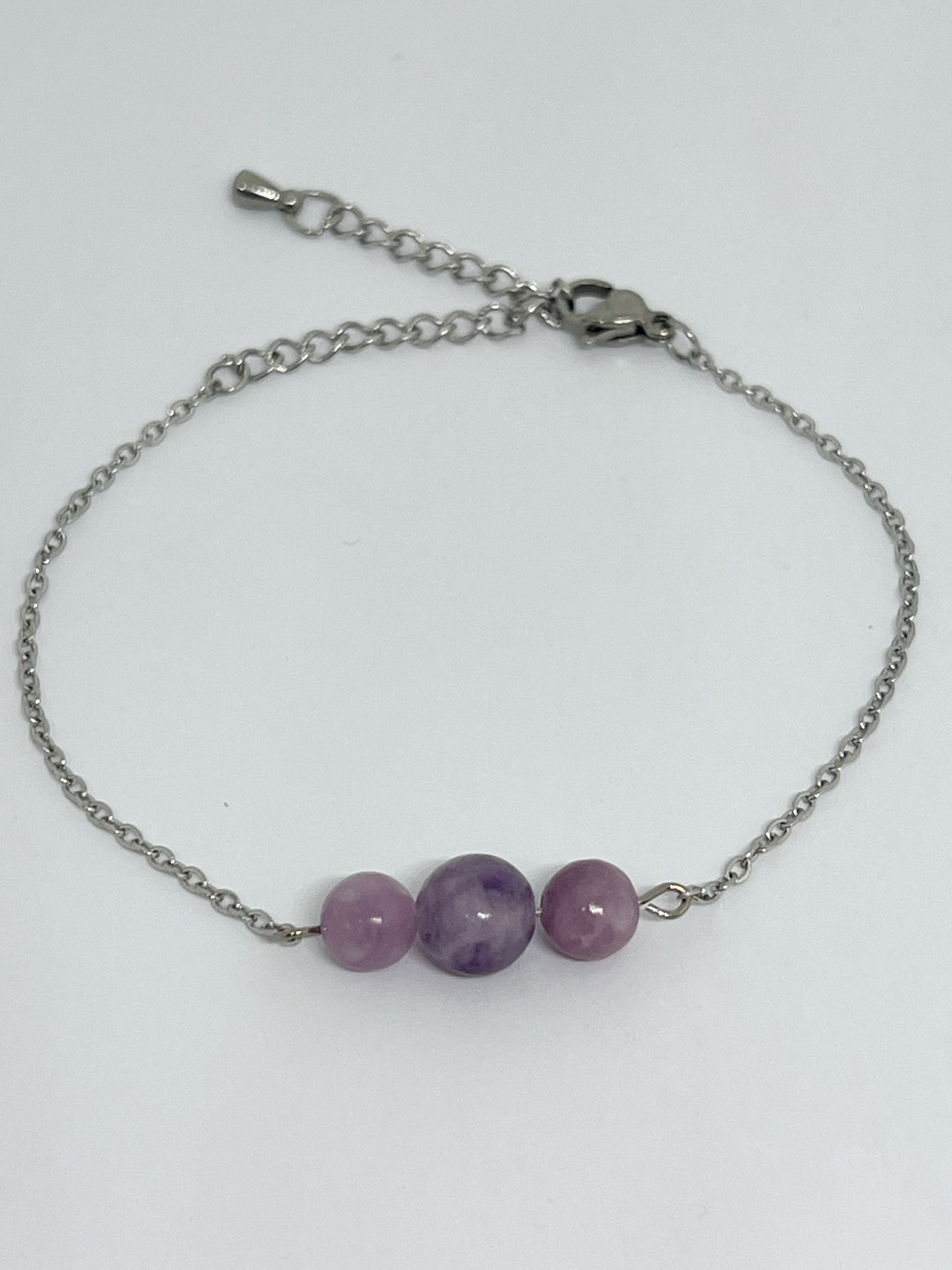 Bracelet Lépidolite Naturelle et Acier Argenté – Apaisement et Style