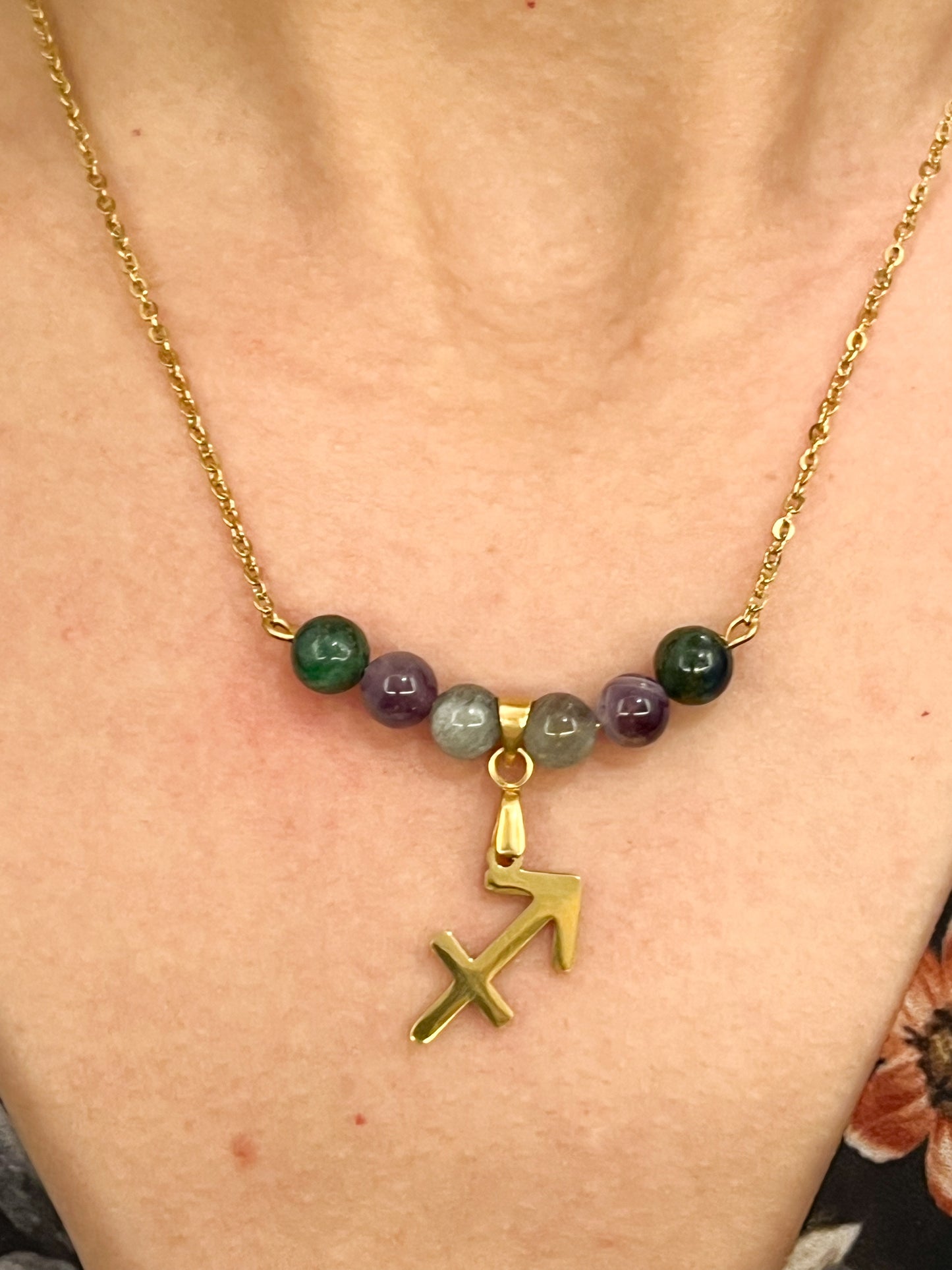 Collier Zodiaque Sagittaire avec Pierres Naturelles et Acier Durable