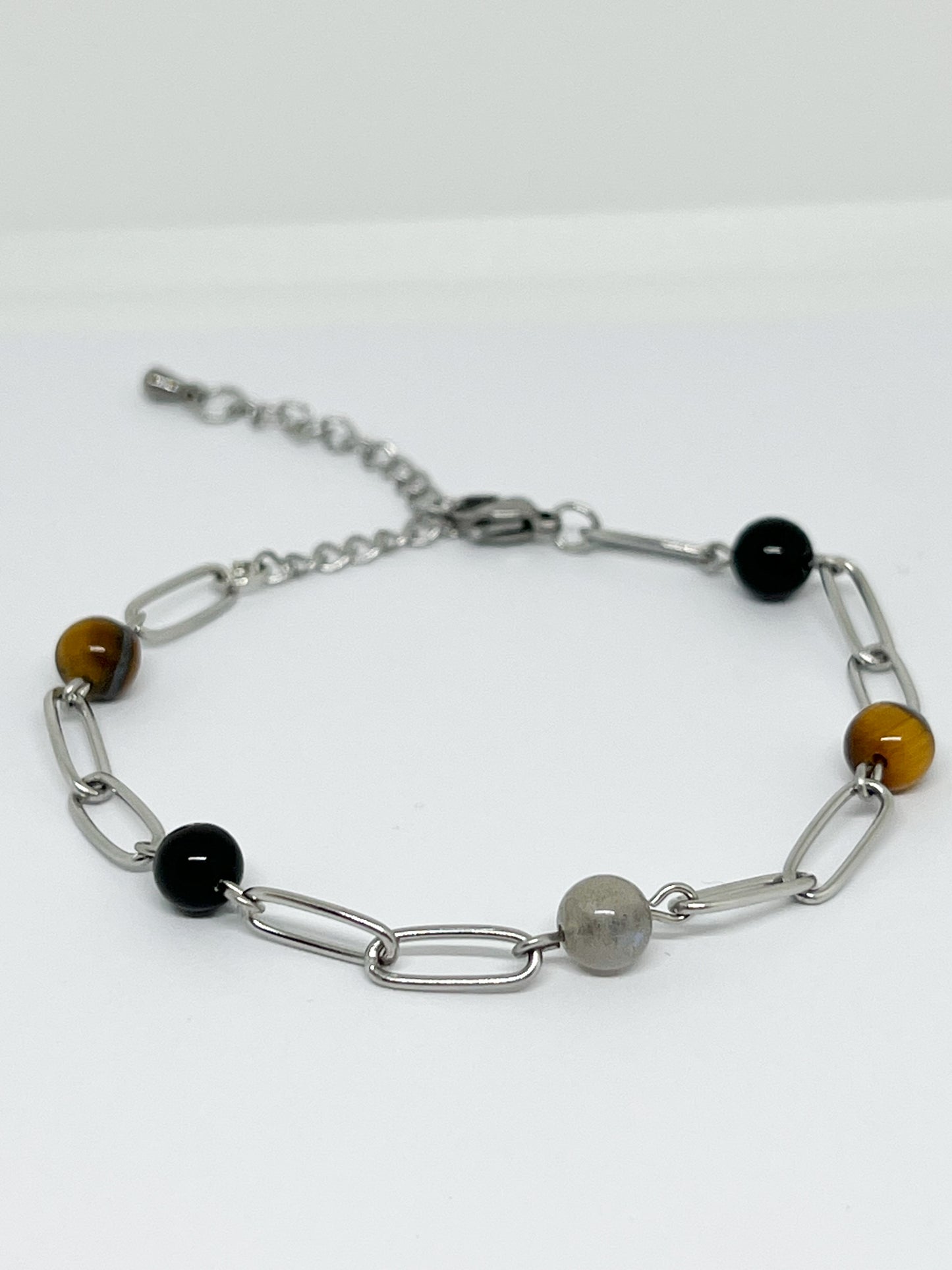 Bracelet mauvais œil en Acier Argenté et Pierres Naturelles – Élégance et Énergie