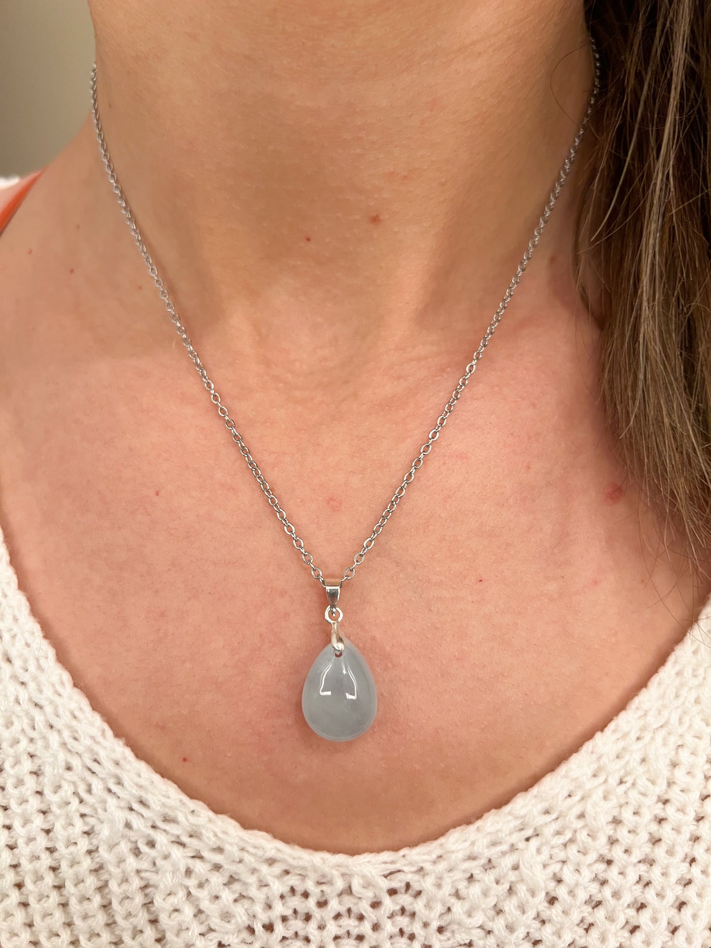 Collier Aigue-Marine et Acier Inoxydable Argenté – Élégance et Sérénité