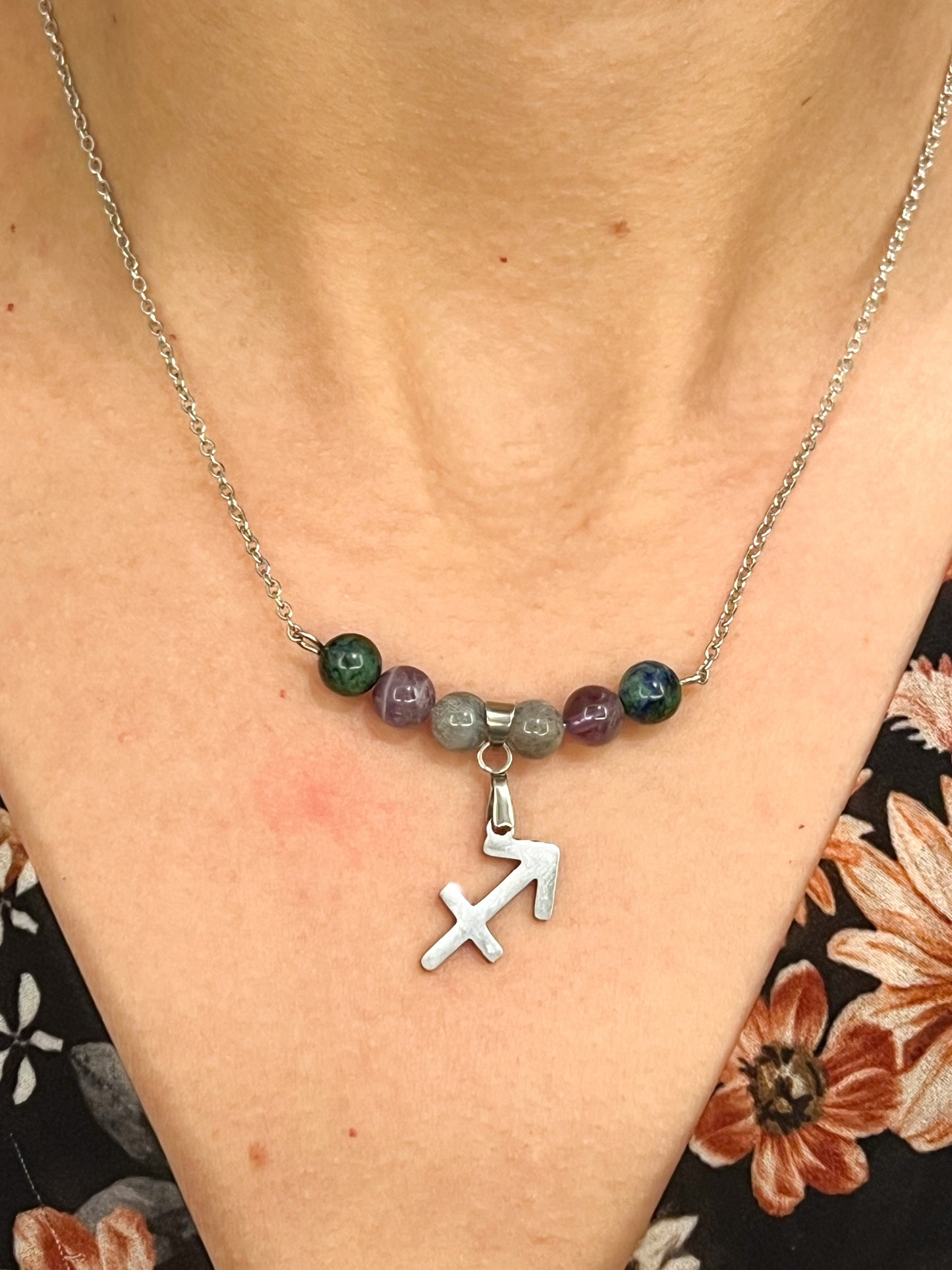 Collier Sagittaire en Acier Inoxydable et Pierres Naturelles – Élégance Astrologique