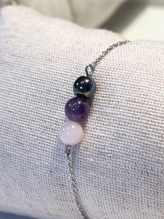 💗 Bracelet Apaisant – Quartz Rose, Améthyste & Hématite pour Harmonie Intérieure