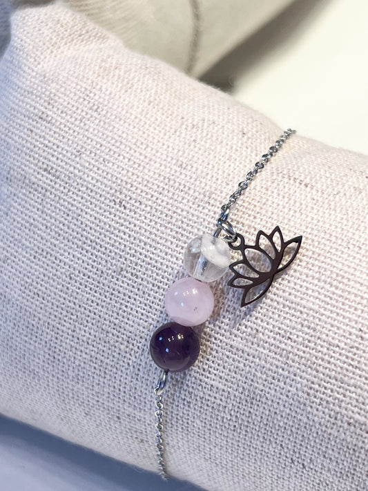 ✨ Bracelet Équilibre & Sérénité – Cristal de Roche, Quartz Rose & Améthyste