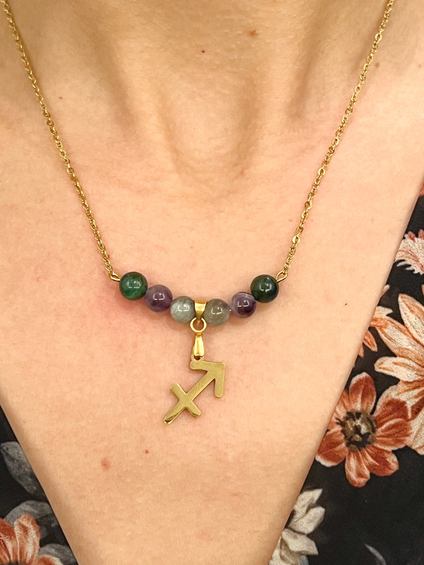Collier Zodiaque Sagittaire avec Pierres Naturelles et Acier Durable