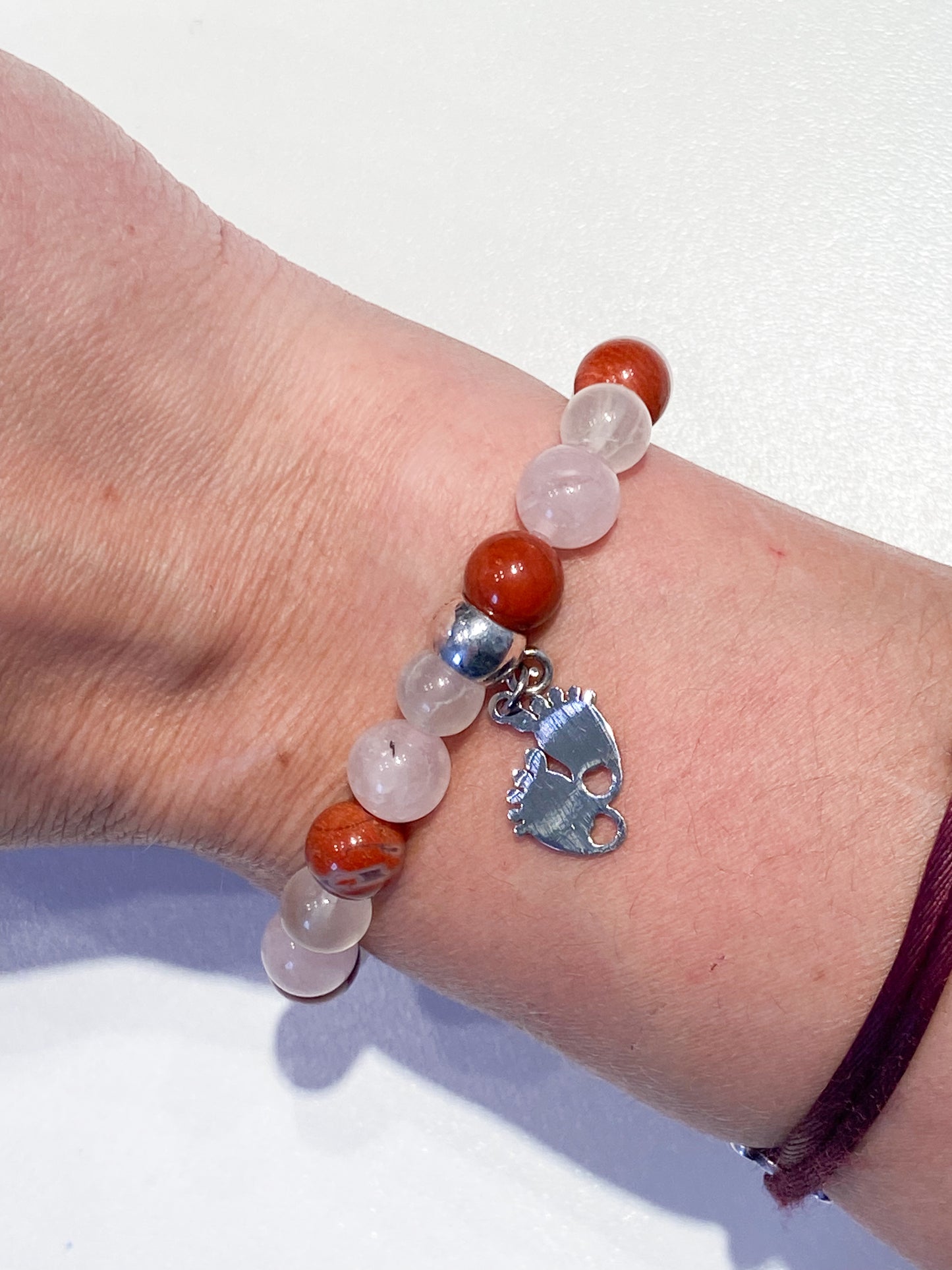 Bracelet de grossesse Pierre de Lune, Quartz rose et Jaspe rouge 8mm