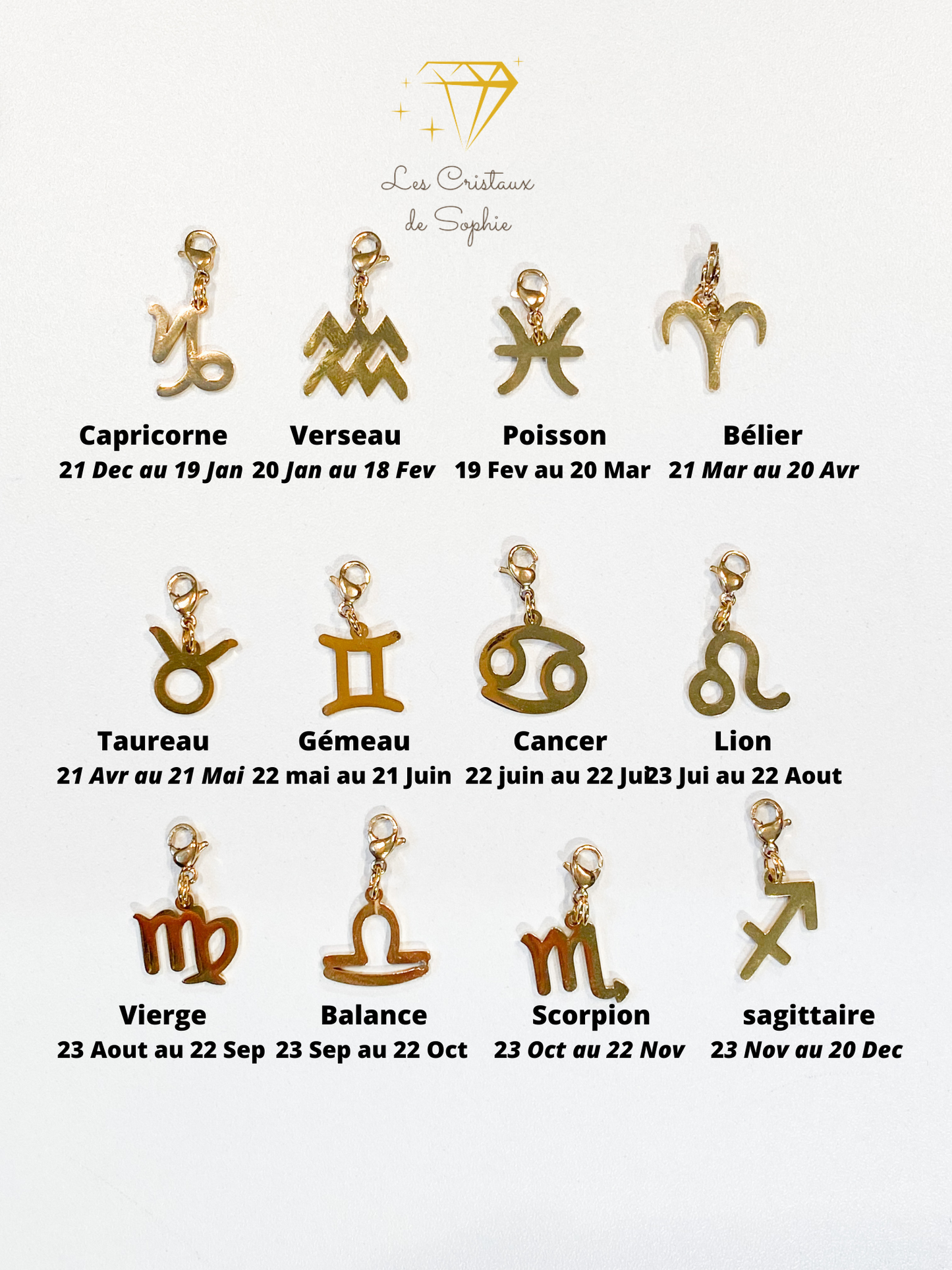 Charm astrologique en acier inoxydable doré