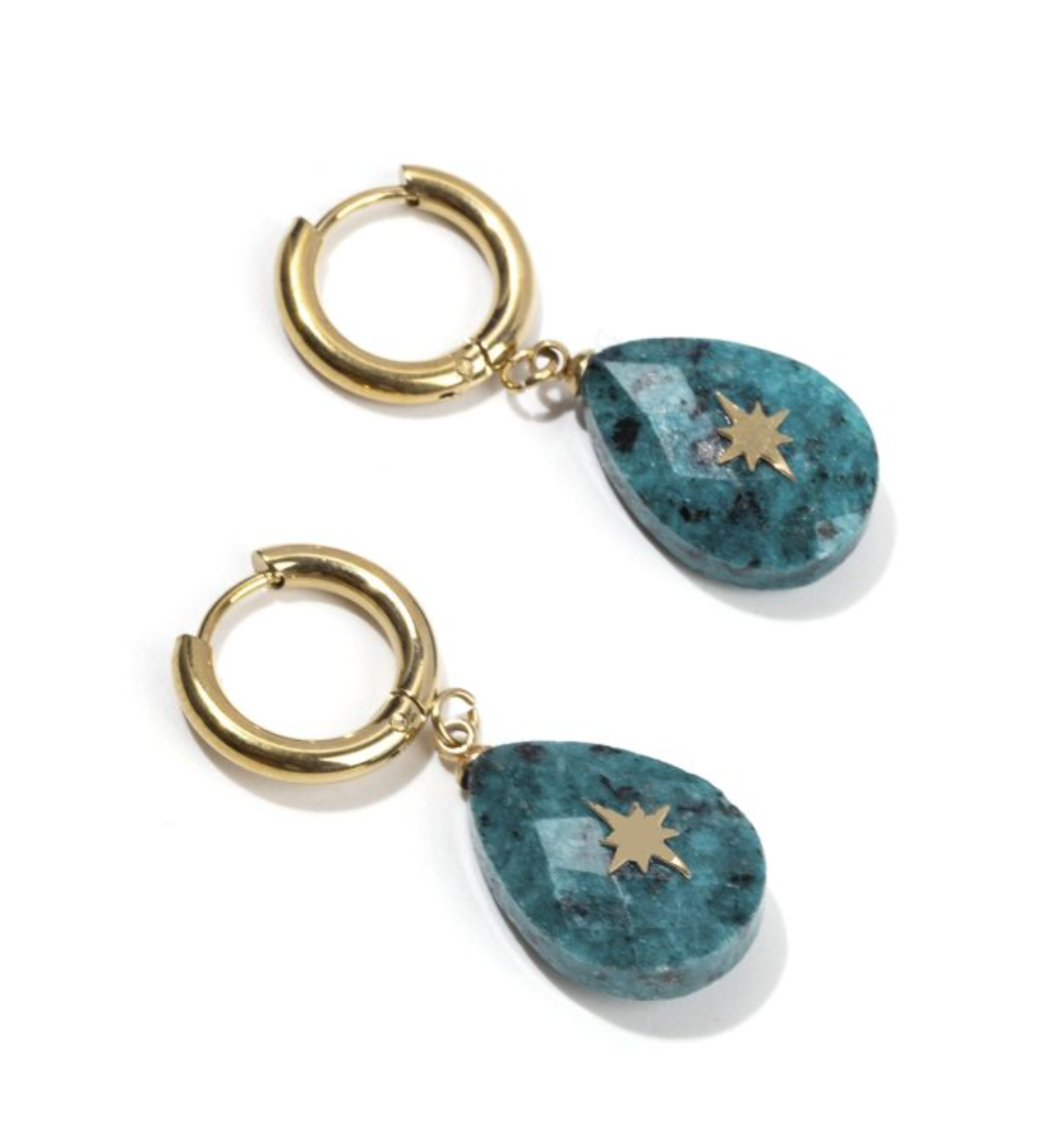 Boucles d’Oreilles Turquoise & Acier Doré – Élégance Bohème & Énergie Positive
