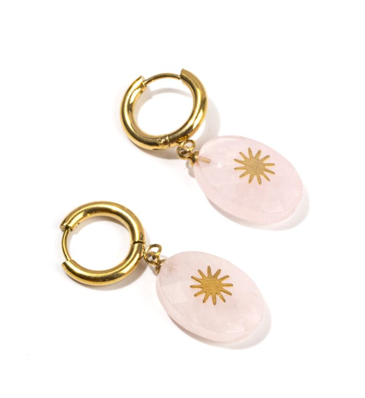 Boucles d'Oreilles Étoilées en Quartz Rose: Élégance Naturelle en Acier Inoxydable