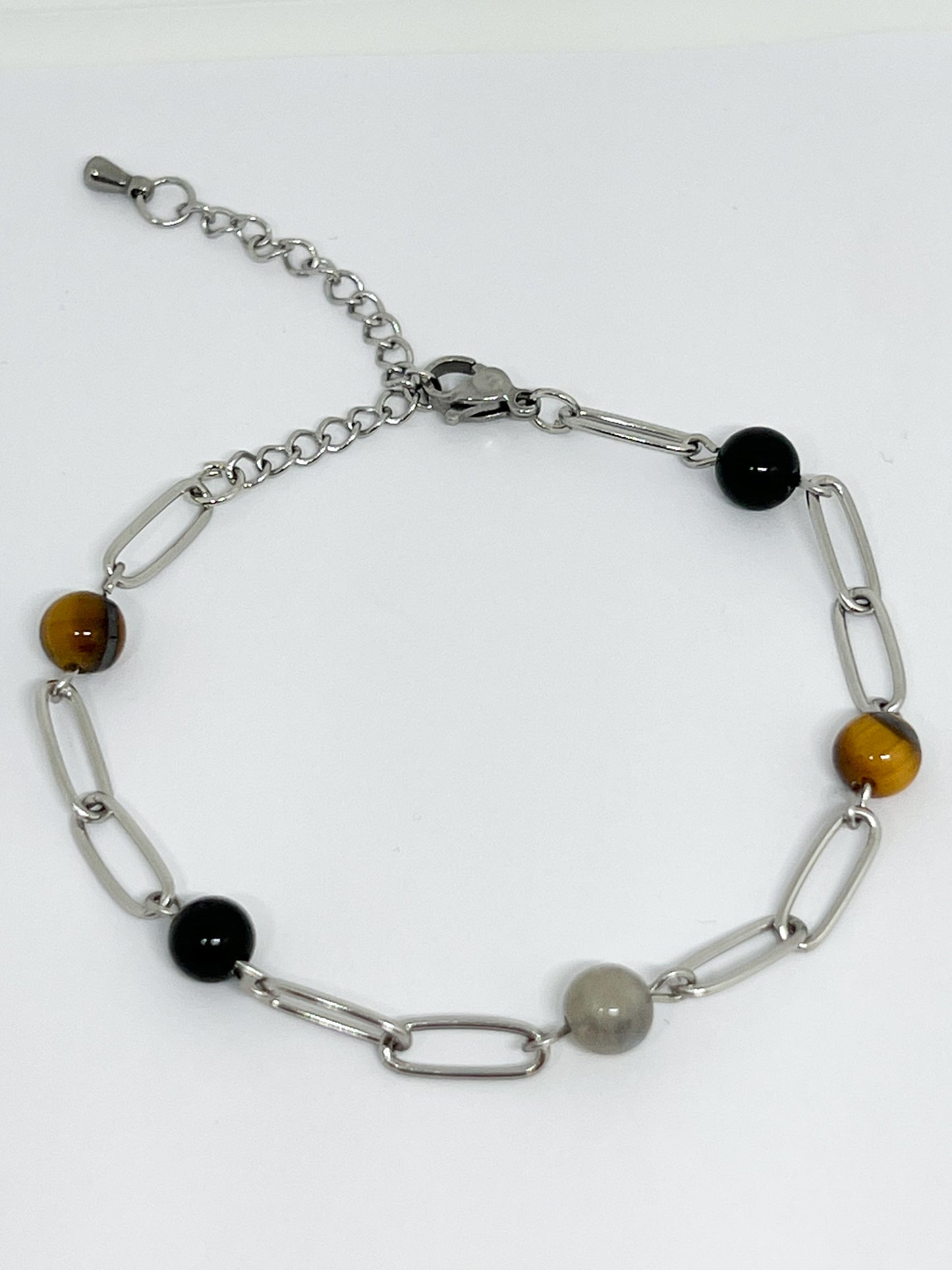 Bracelet mauvais œil en Acier Argenté et Pierres Naturelles – Élégance et Énergie