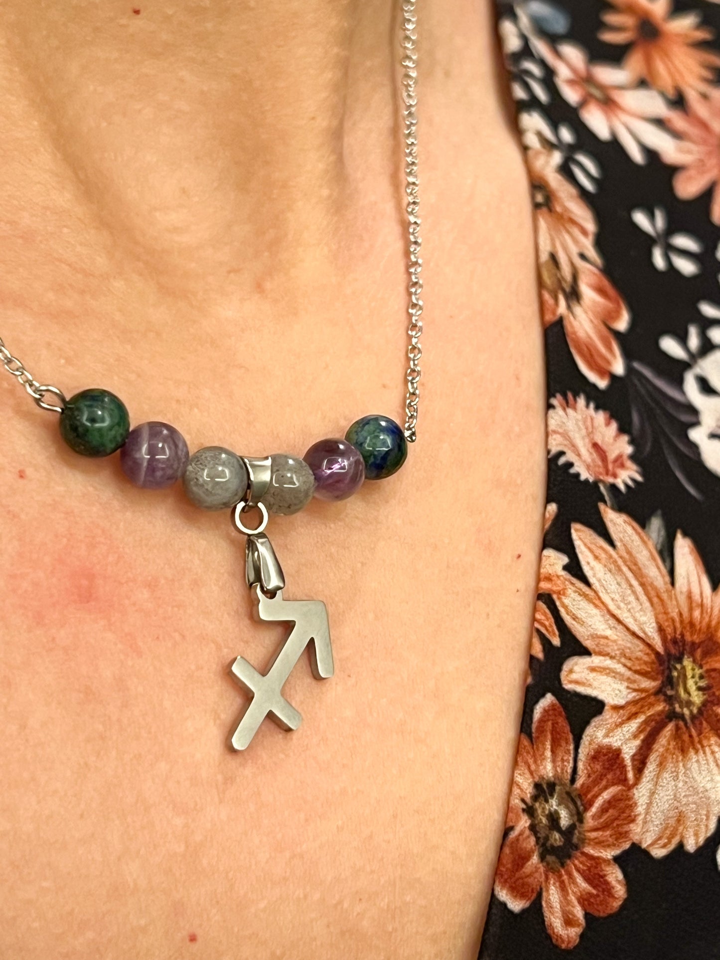 Collier Sagittaire en Acier Inoxydable et Pierres Naturelles – Élégance Astrologique