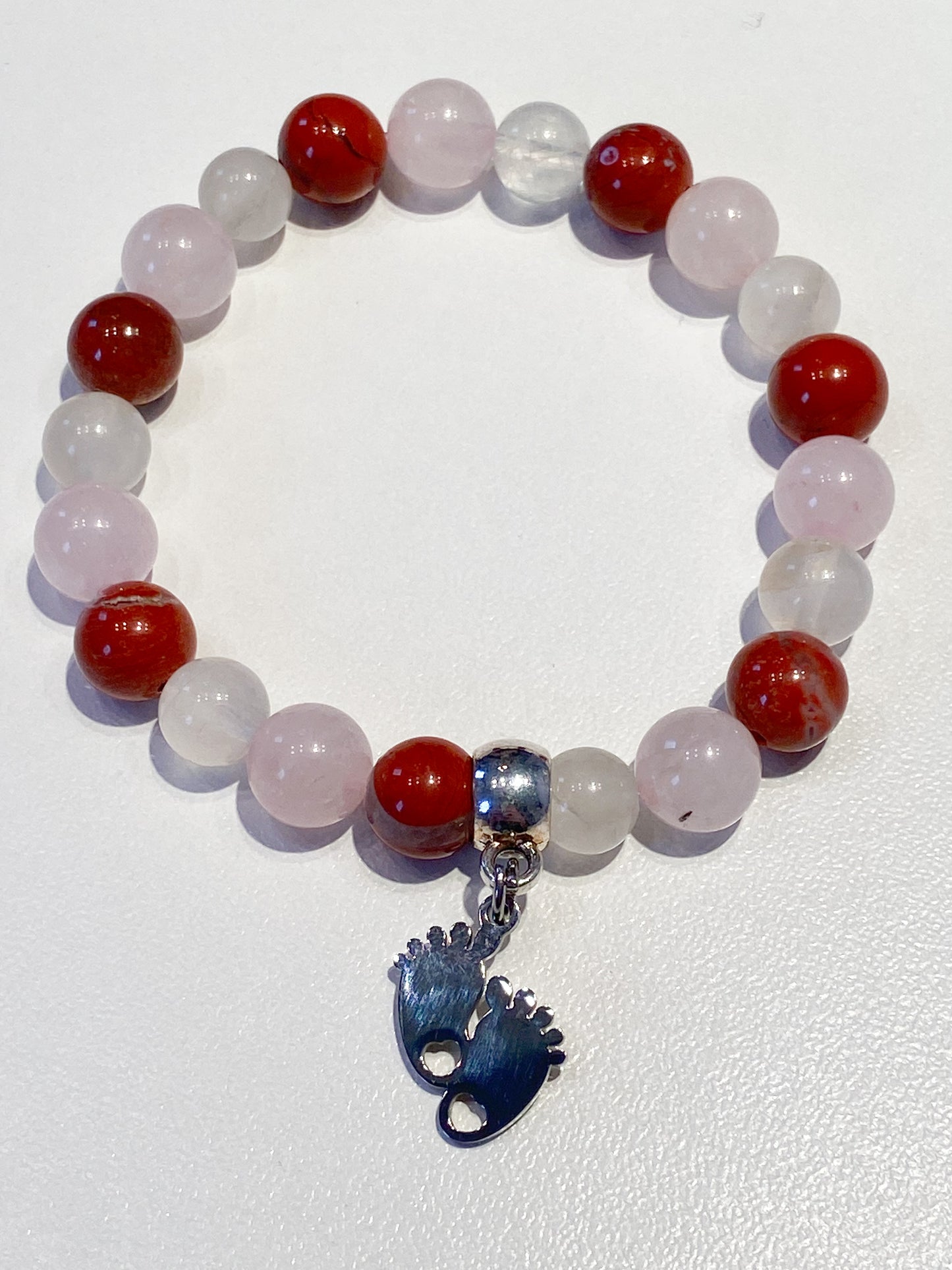Bracelet de grossesse Pierre de Lune, Quartz rose et Jaspe rouge 8mm