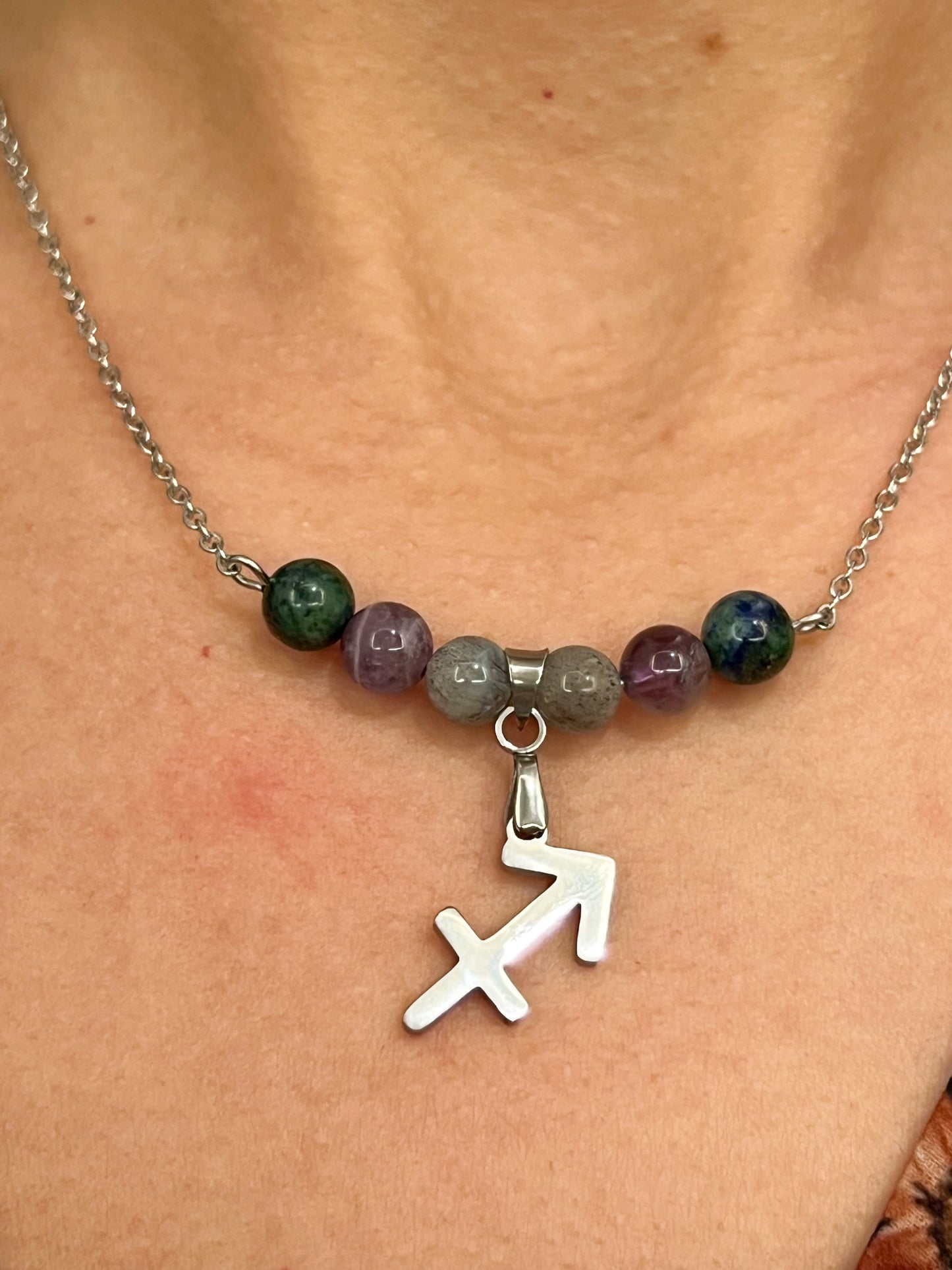 Collier Sagittaire en Acier Inoxydable et Pierres Naturelles – Élégance Astrologique
