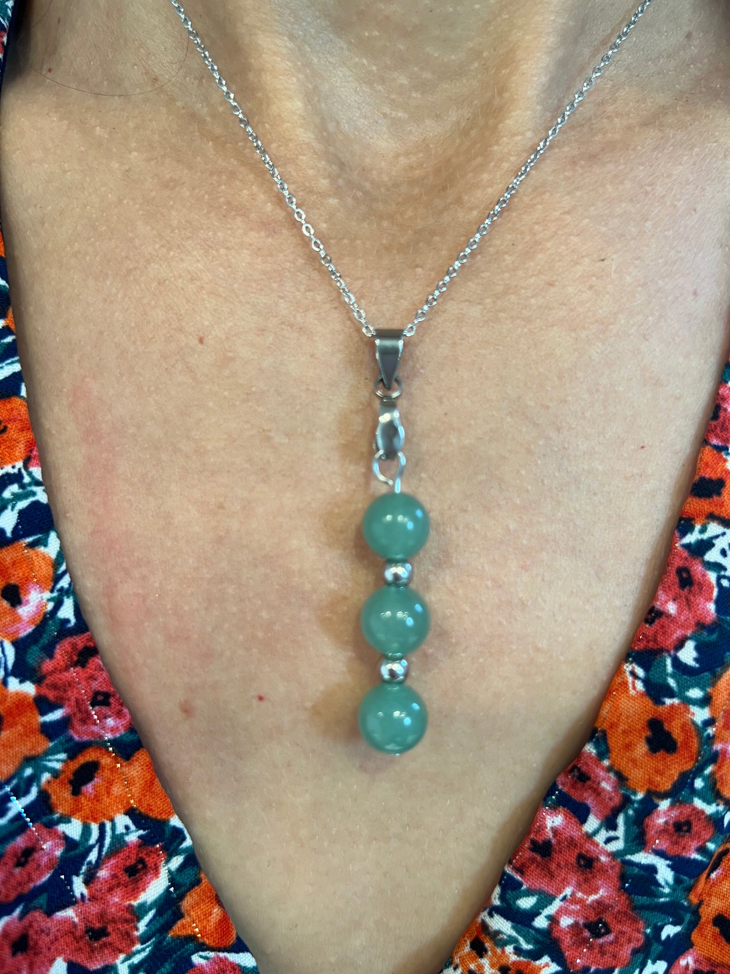 Collier Aventurine Naturelle et Acier Inoxydable Argenté - Style Raffiné