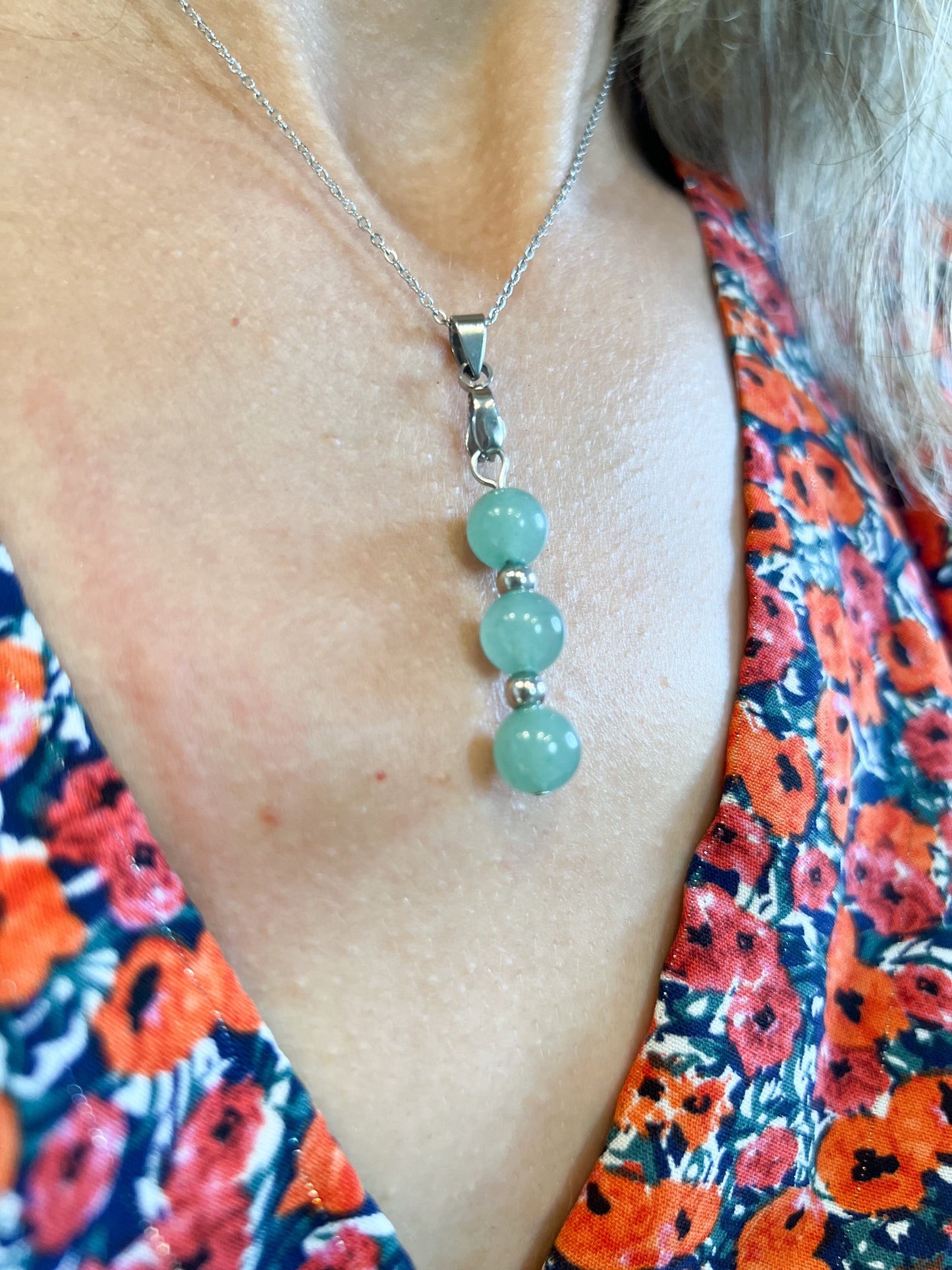 Collier Aventurine Naturelle et Acier Inoxydable Argenté - Style Raffiné