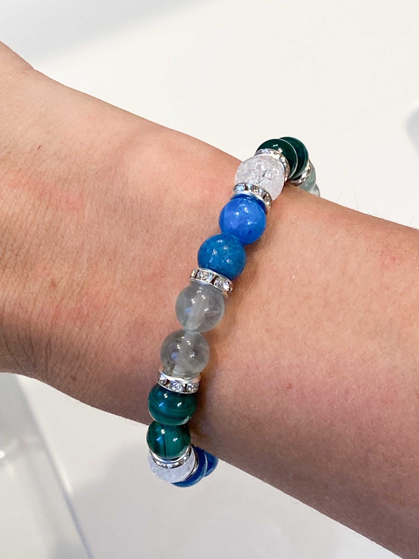 Bijou Harmonie & Énergie – Malachite, Cristal de Roche, Apatite & Fluorite 8mm