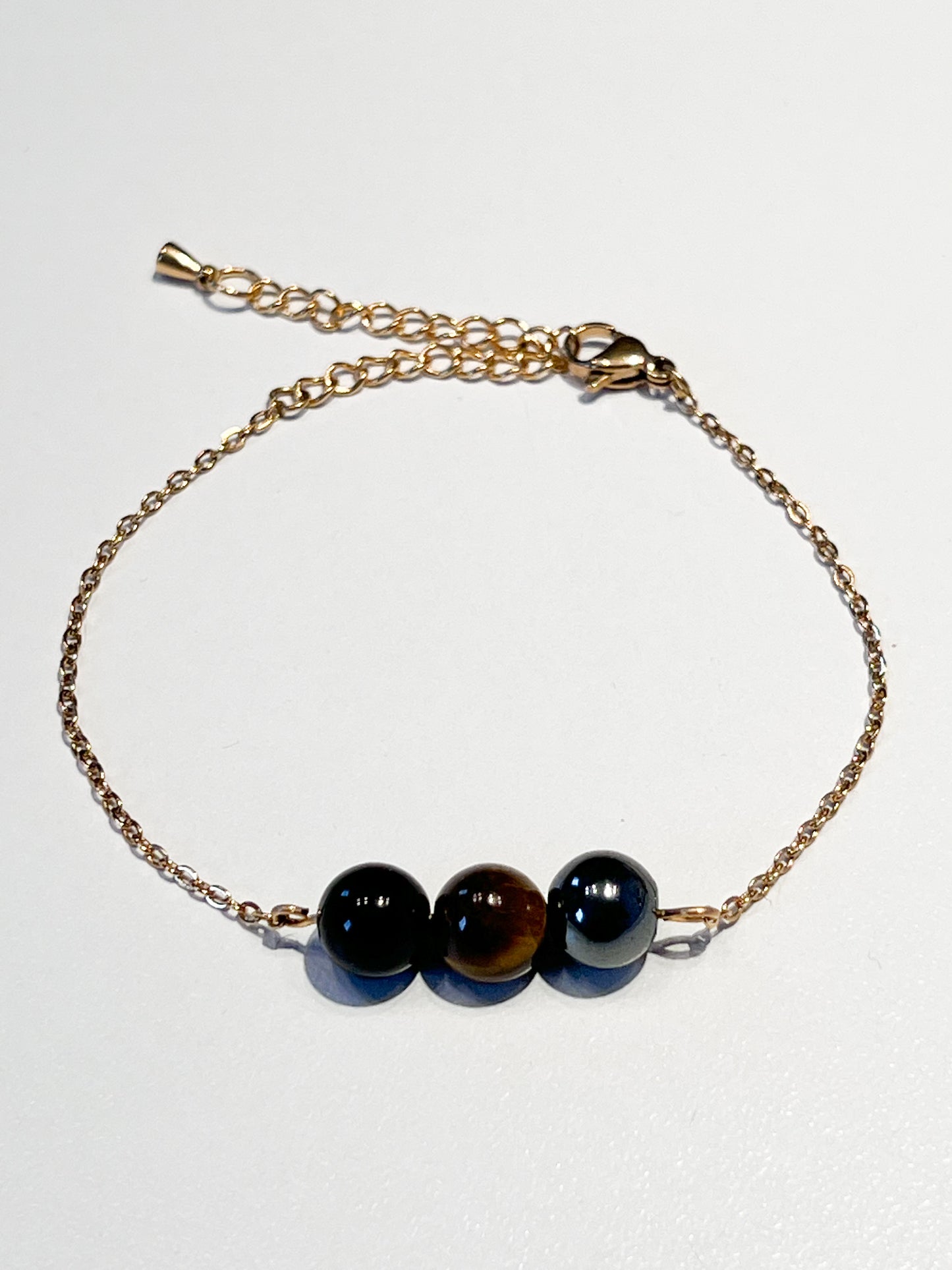 Bracelet en Acier Doré avec Hématite, Œil de Tigre et Obsidienne Noire - Alliez Style et Protection