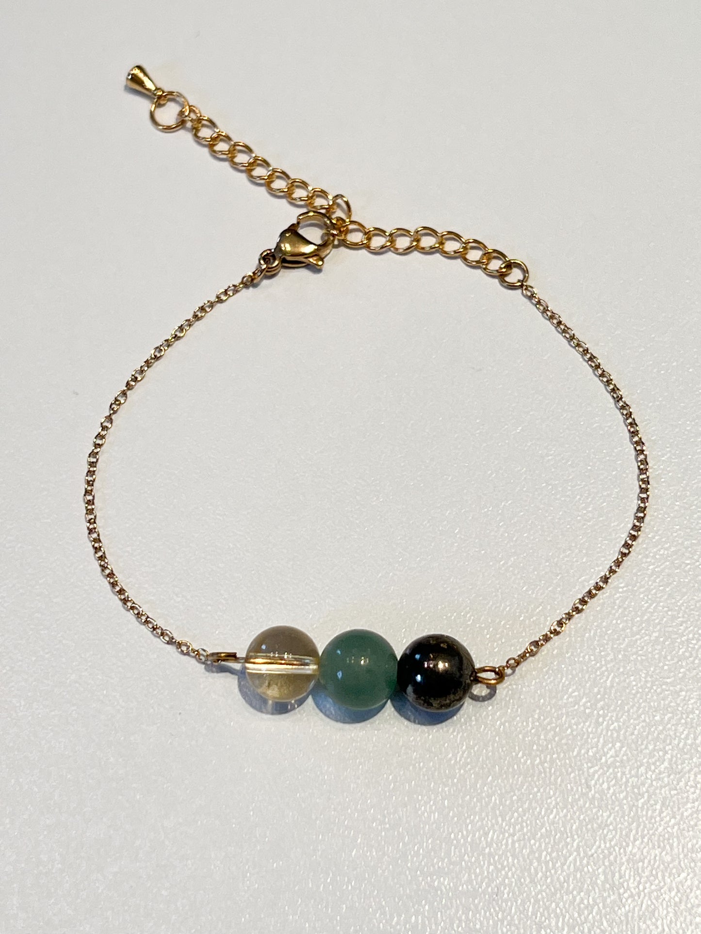 Bijou Porte-Bonheur en Acier Doré avec Aventurine, Citrine et Pyrite