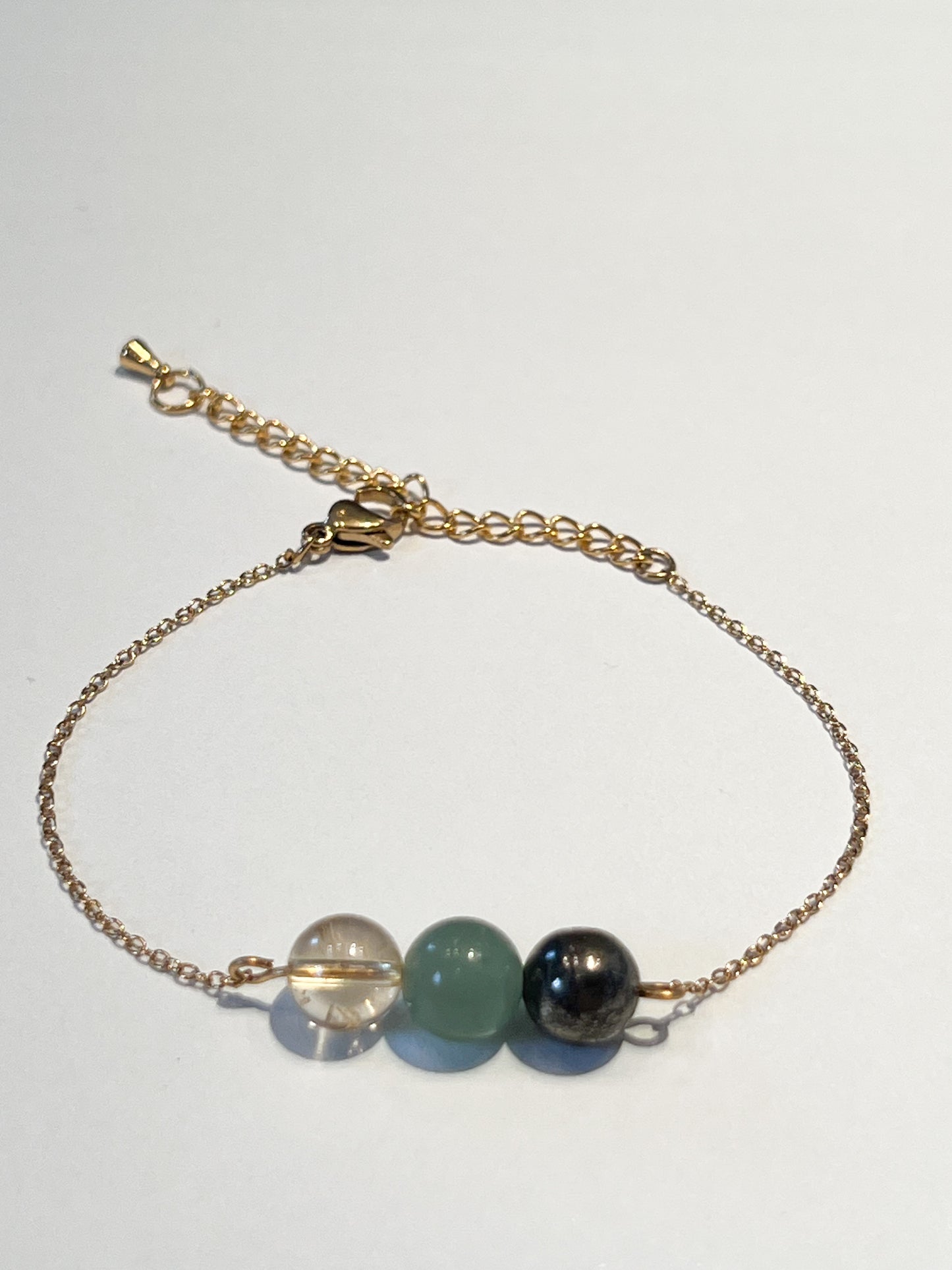 Bijou Porte-Bonheur en Acier Doré avec Aventurine, Citrine et Pyrite