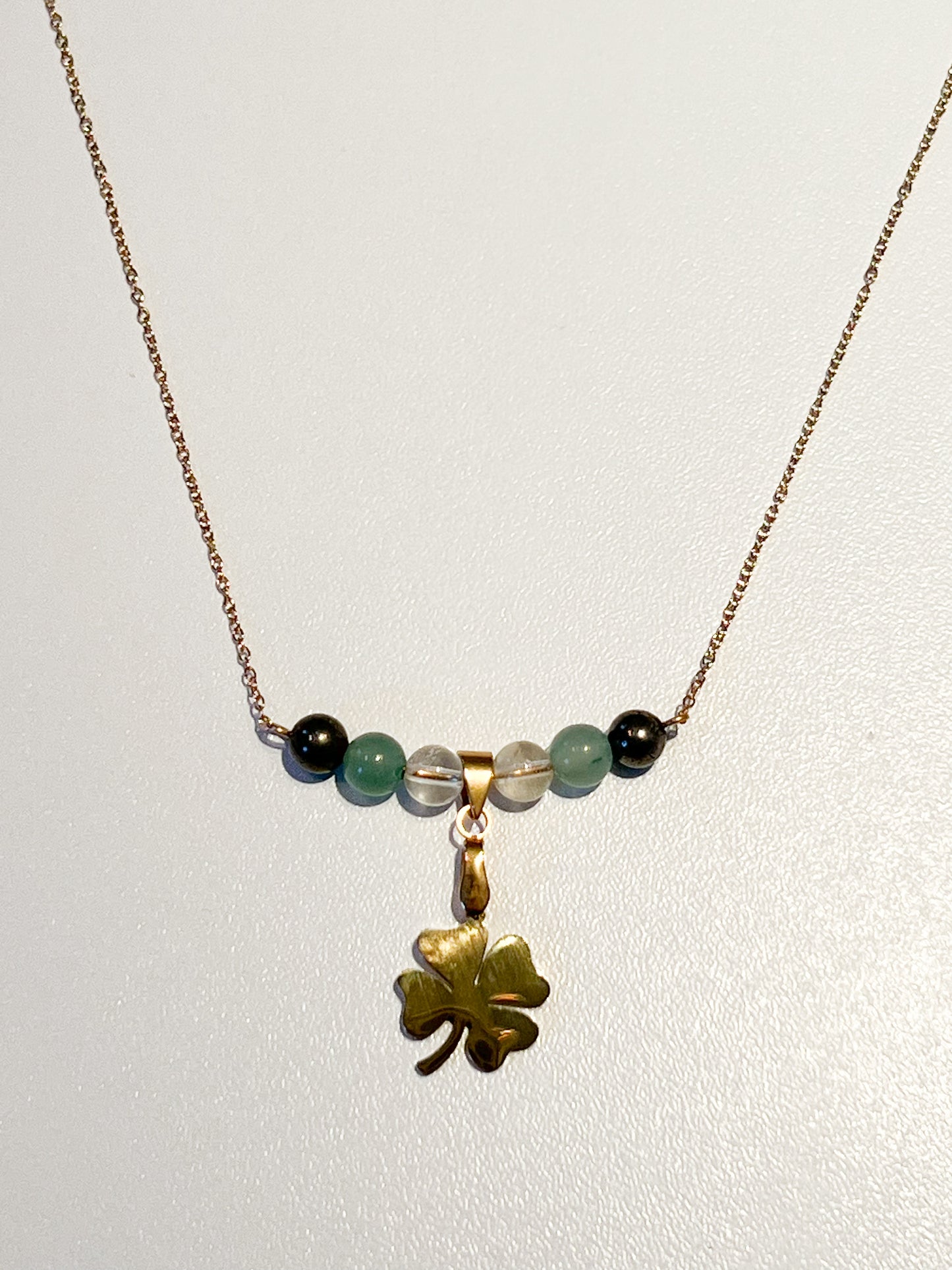 Collier Porte-Bonheur en Aventurine, Citrine, Pyrite et Acier Inoxydable doré
