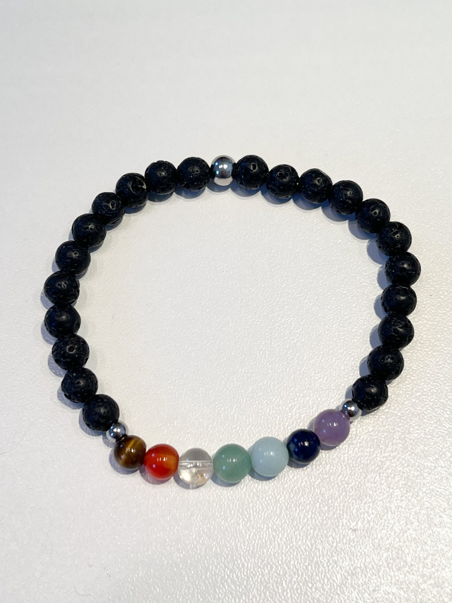 Bracelet 7 Chakras en Pierres Naturelles 6mm : Lave, Améthyste, Oeil de Tigre et Plus