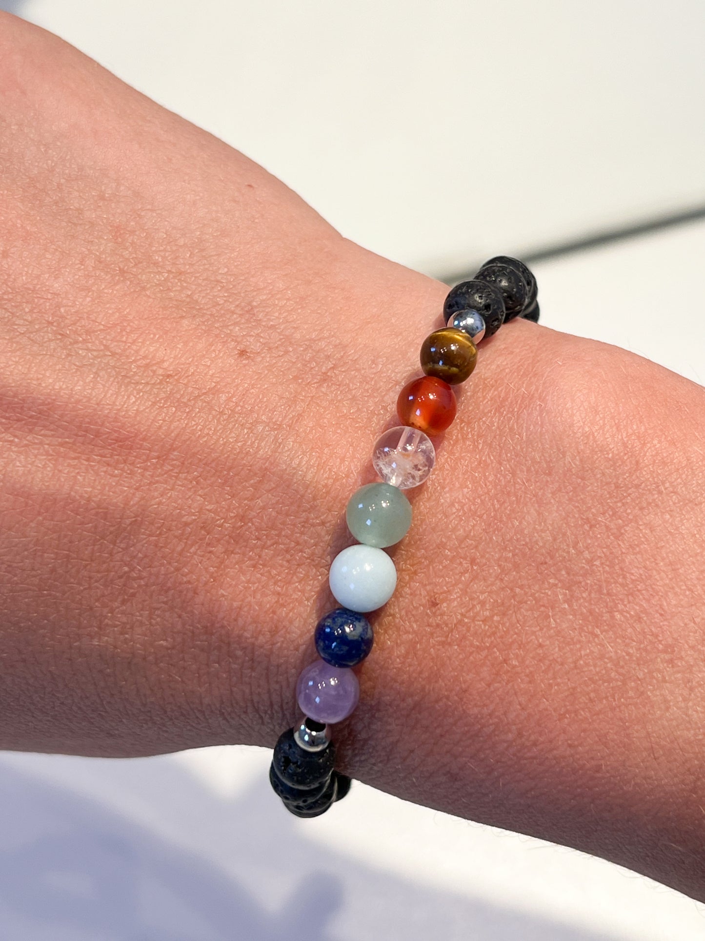 Bracelet 7 Chakras en Pierres Naturelles 6mm : Lave, Améthyste, Oeil de Tigre et Plus