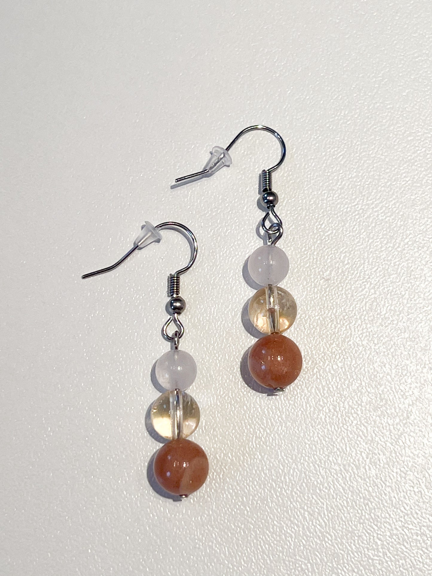 Boucles d'oreilles en Quartz Rose et Citrine : Alliance de l'Acier Inoxydable et des Pierres Naturelles