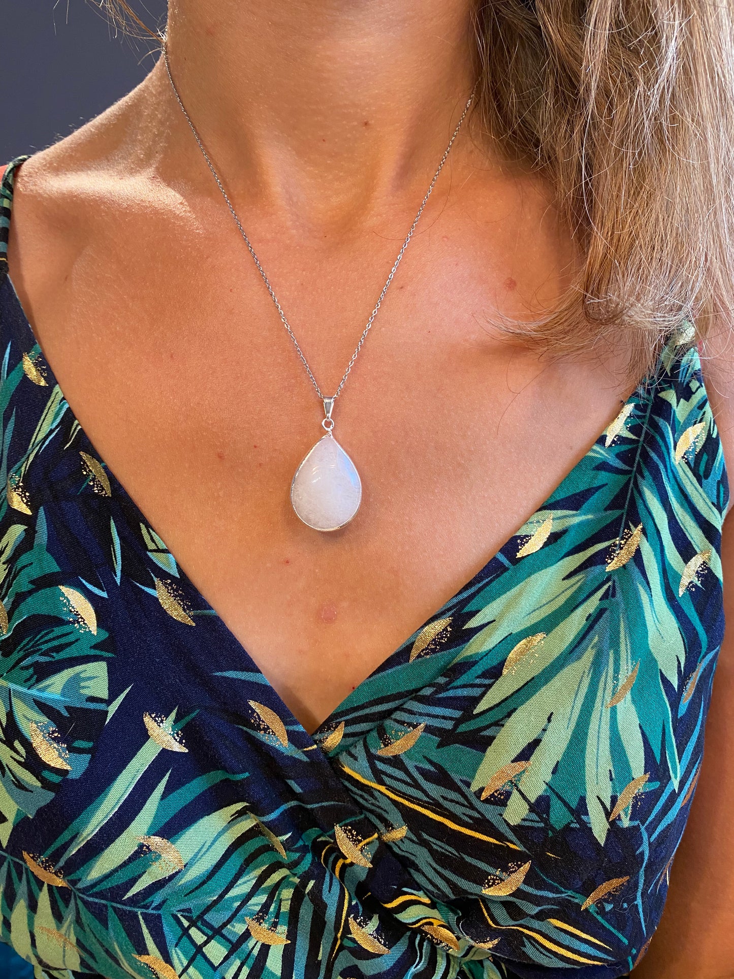 Collier Pierre de lune en acier inoxydable