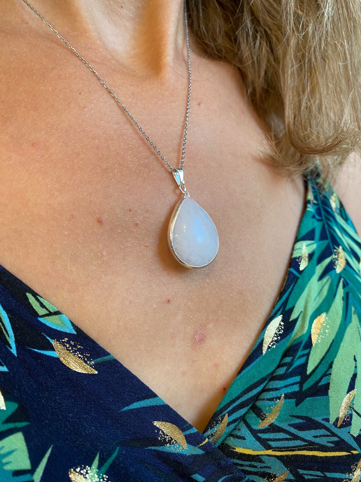 Collier Pierre de lune en acier inoxydable