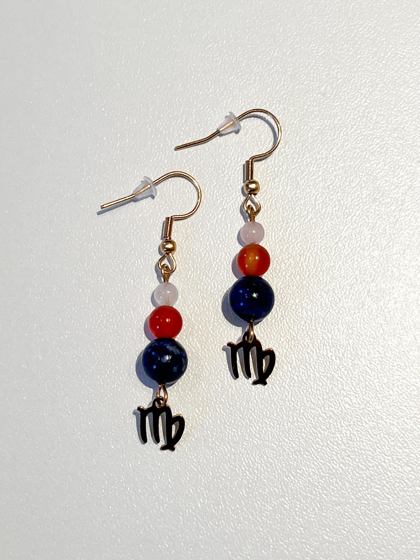 Parure Astrologique Vierge en Acier Inoxydable avec Quartz Rose, Cornaline et Lapis Lazuli