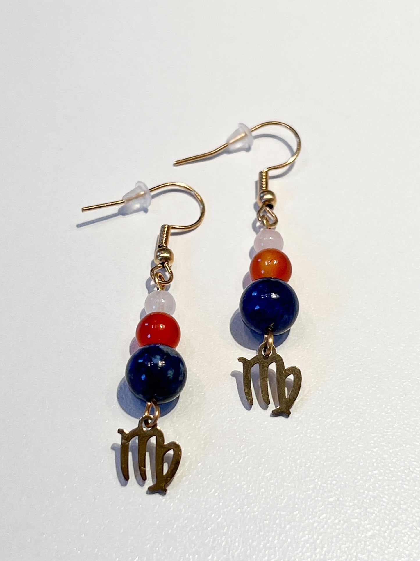 Parure bijoux astrologique Vierges en acier inoxydable avec Quartz rose , Cornaline et Lapis Lazuli