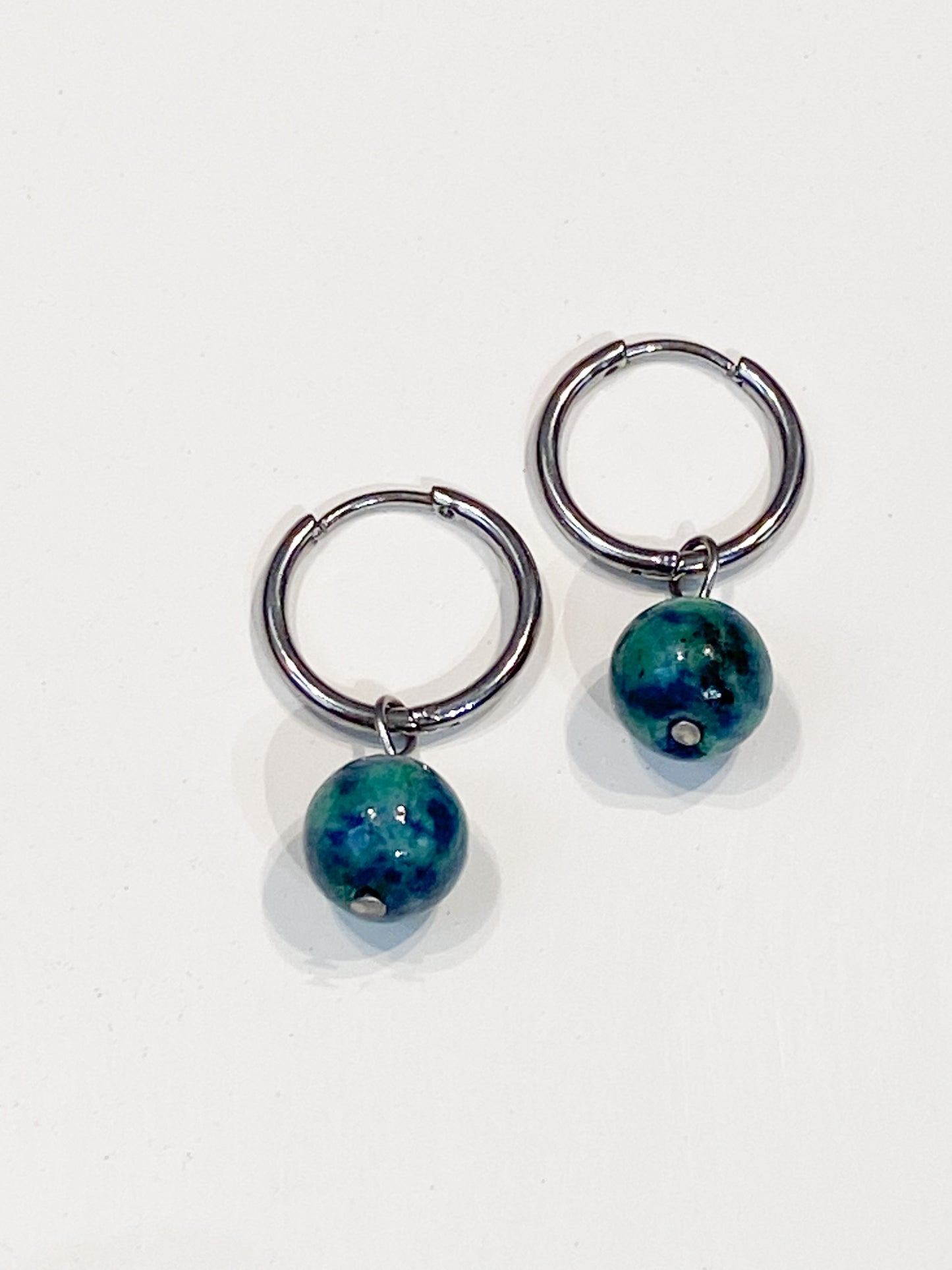 Créoles avec pendentif en pierre naturelle Azurite Malachite