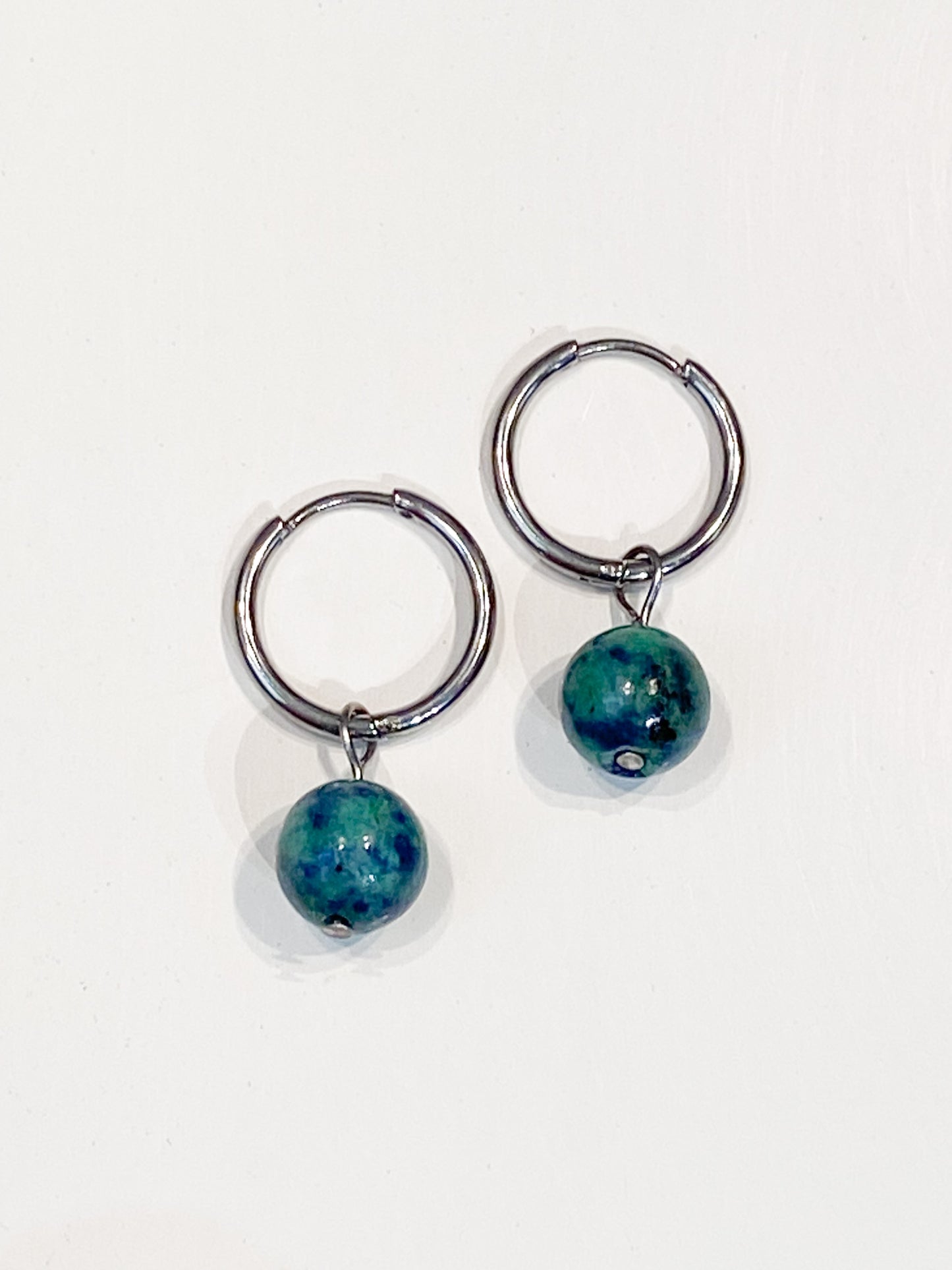 Créoles avec pendentif en pierre naturelle Azurite Malachite