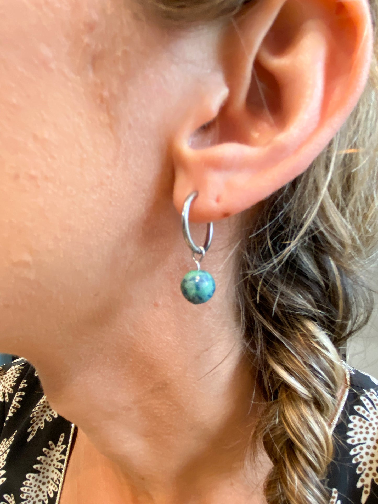 Créoles avec pendentif en pierre naturelle Azurite Malachite