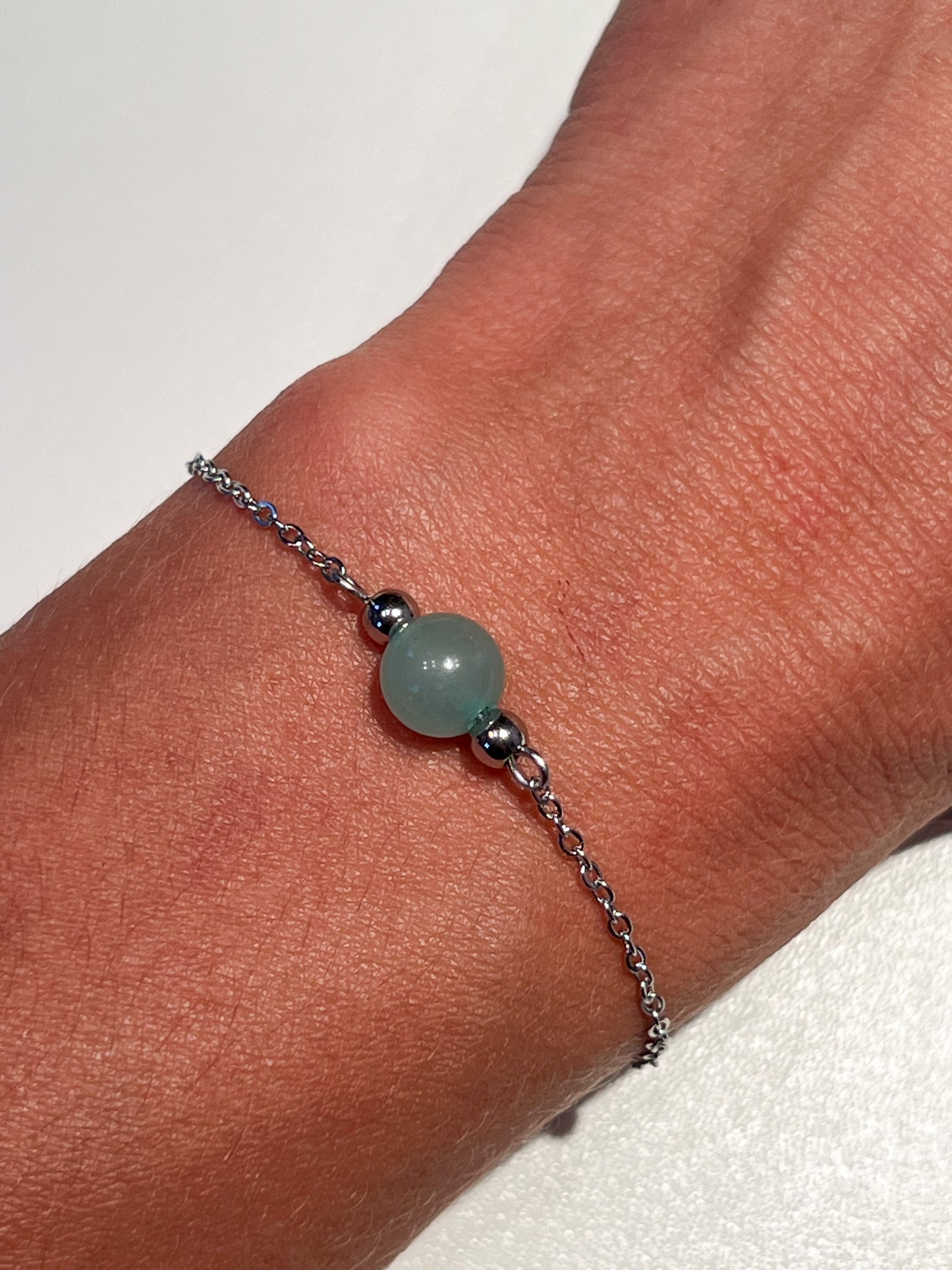 Bracelet Aventurine et Acier Inoxydable Argenté – Bijou en Pierre Naturelle