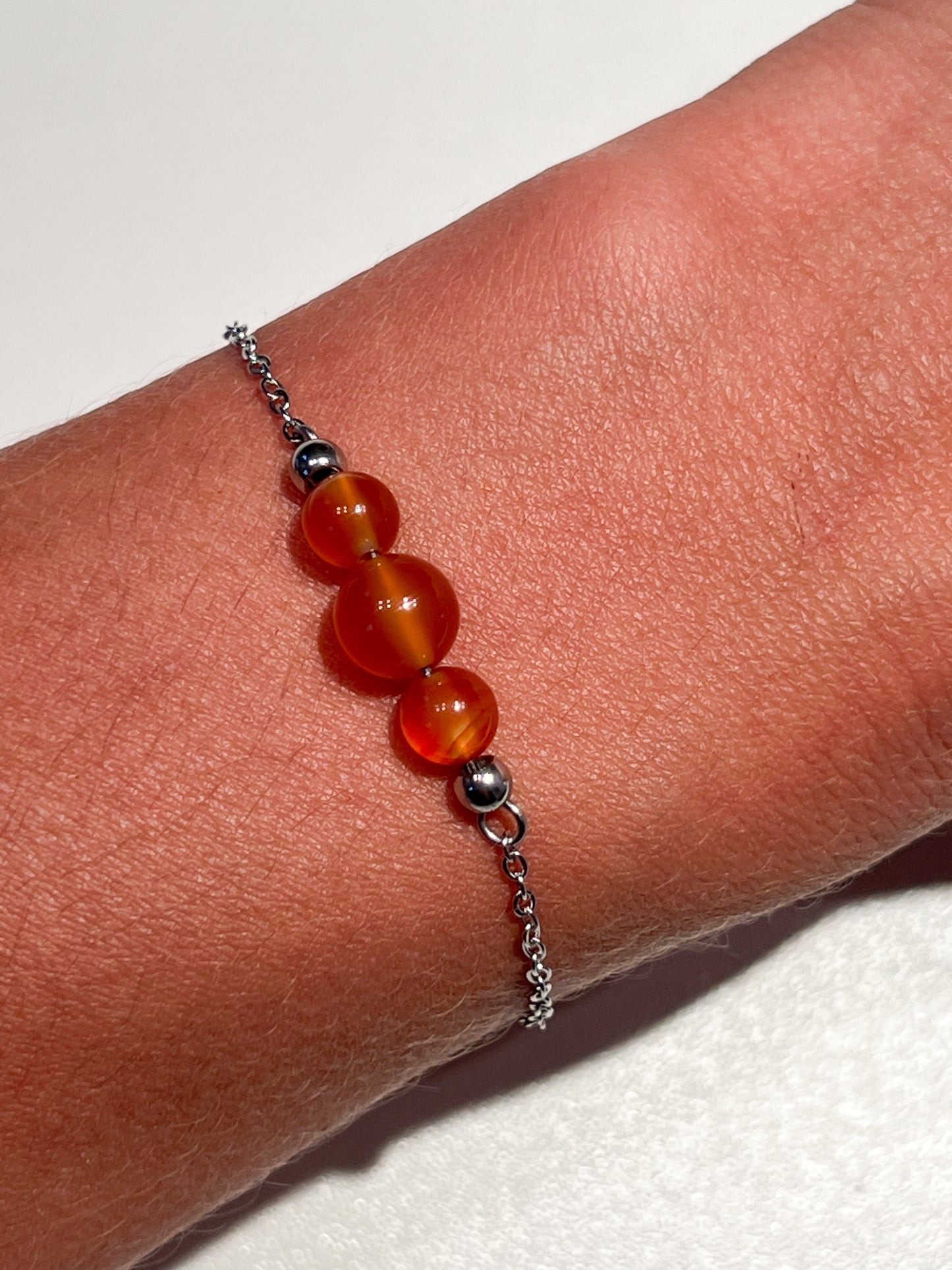 Bracelet en Cornaline et Acier Argenté – Bijou en Pierre Naturelle