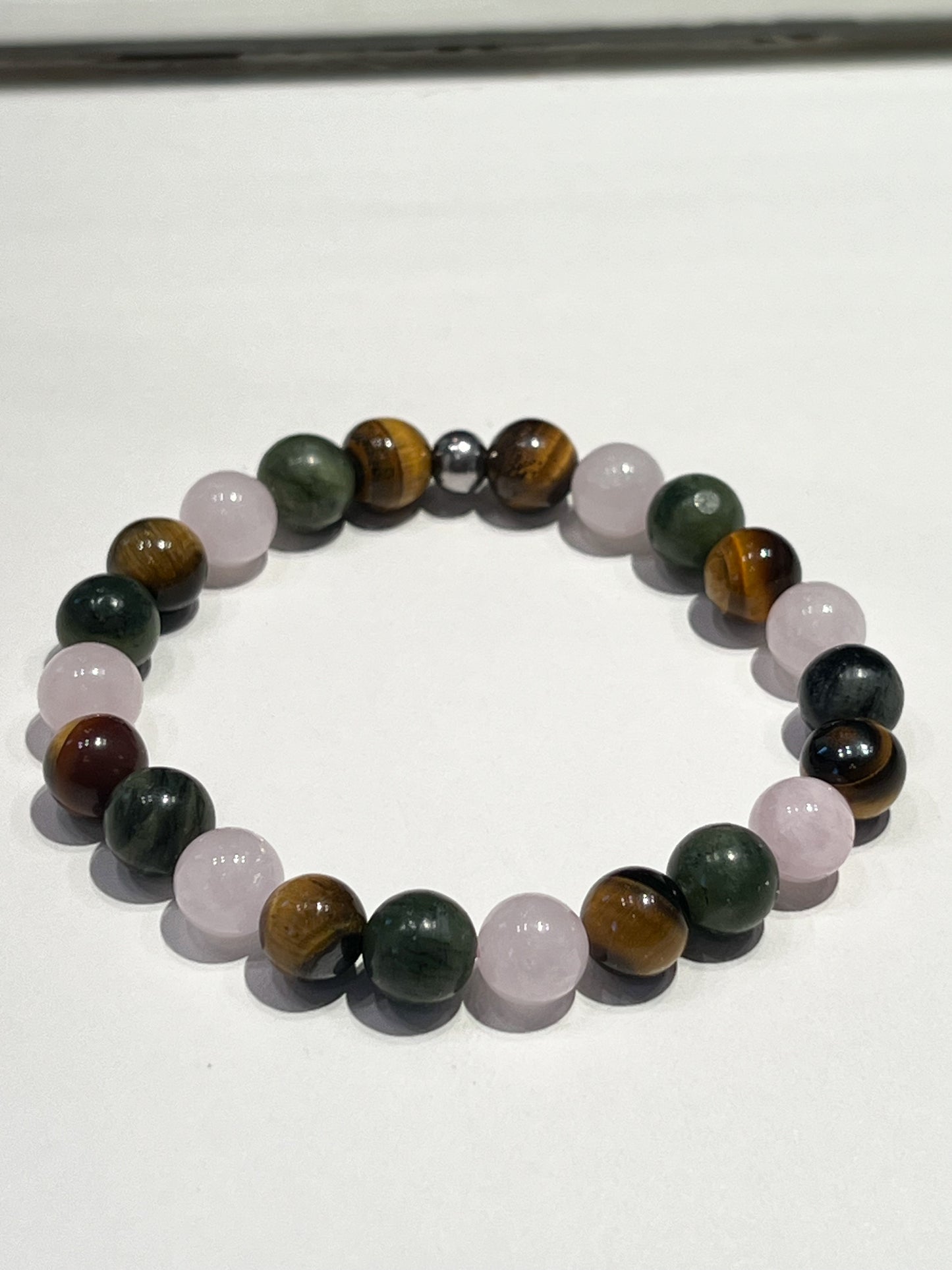 Bracelet Balance en quartz rose, jade et œil de tigre : harmonie et protection